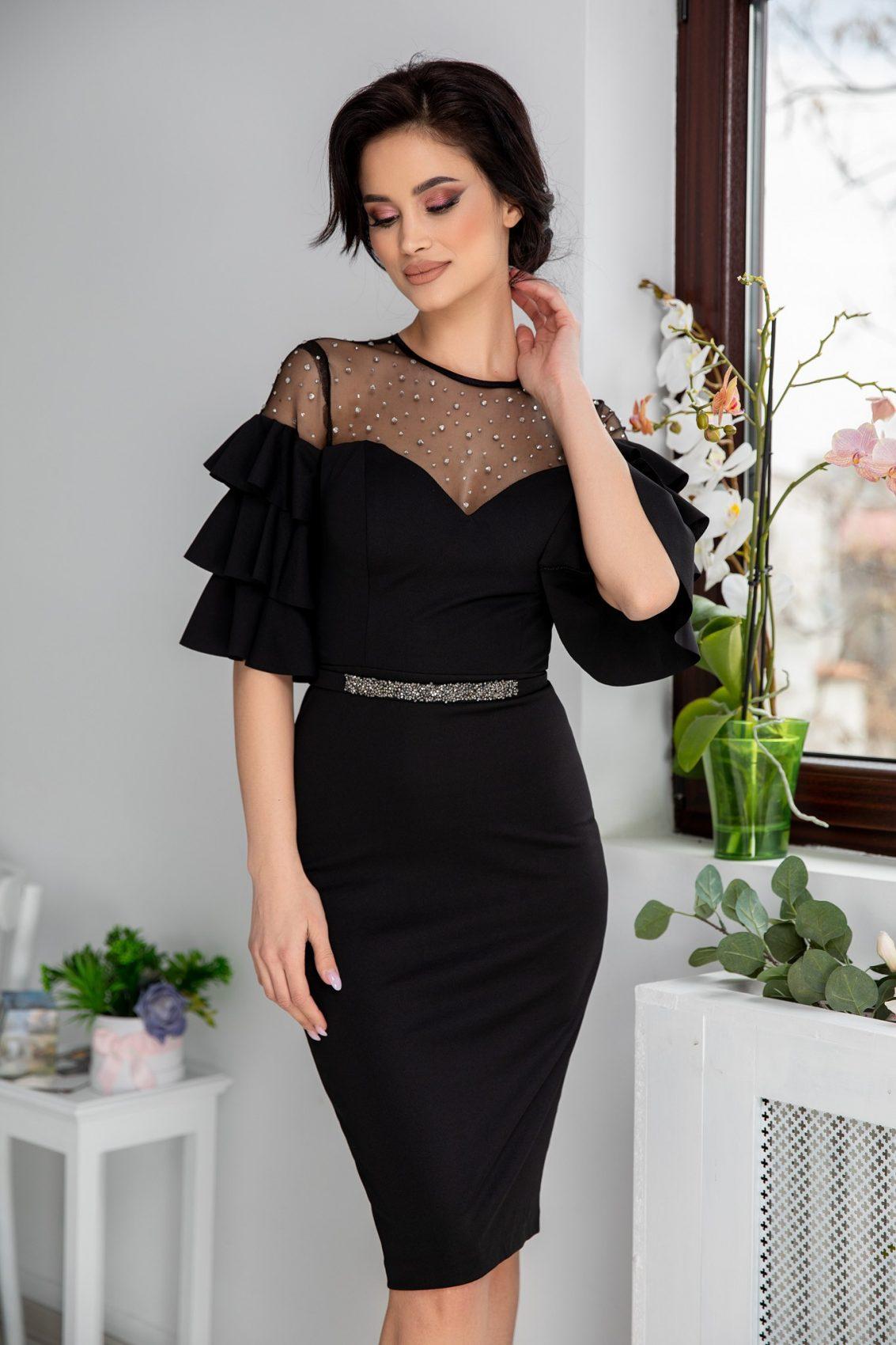 Μαύρο Μίντι Βραδινό Φόρεμα Miryam 4856 2