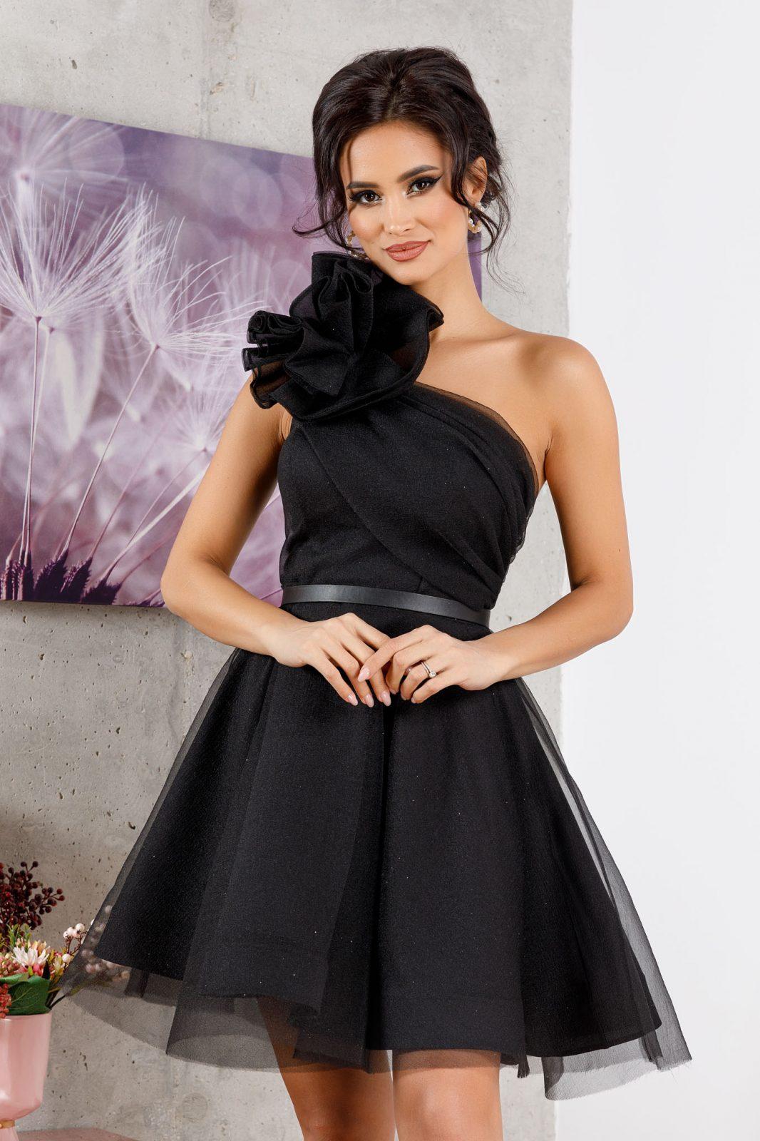 Μαύρο Βραδινό Φόρεμα Με Λουλούδι Dancing T3955 1