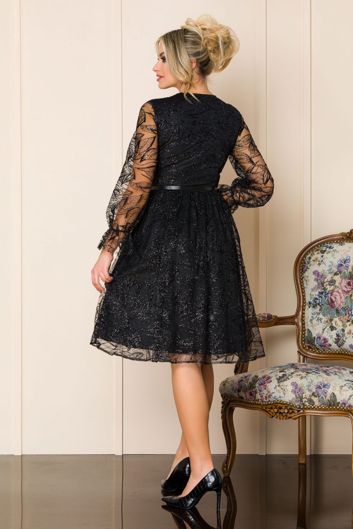 Μαύρο Φόρεμα Από Δαντέλα Ramira A151 2