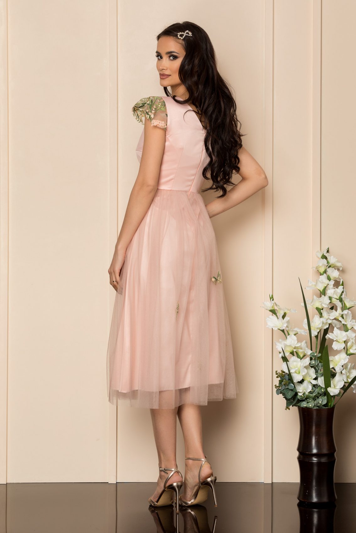 Ροζ Μίντι Αμπιγιέ Φόρεμα Smarald A388 2