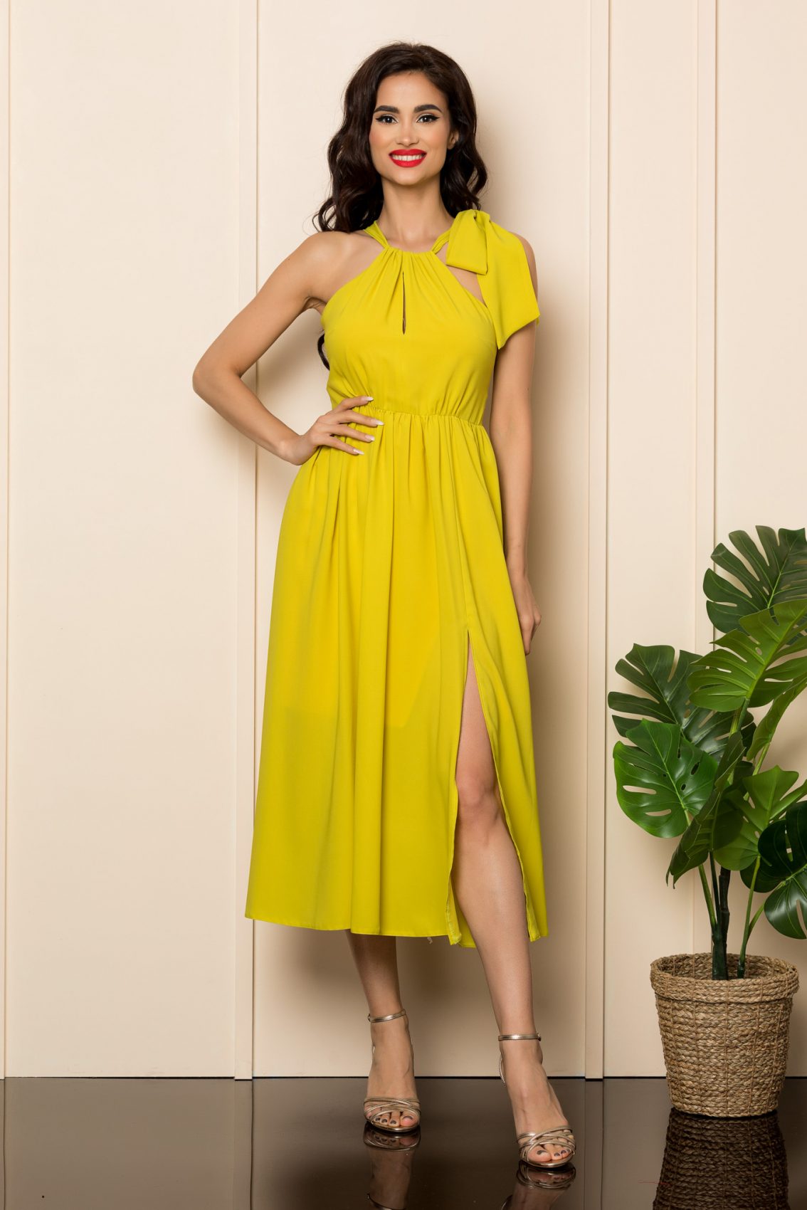 Κίτρινο Μίντι Φόρεμα Brynna A445 1