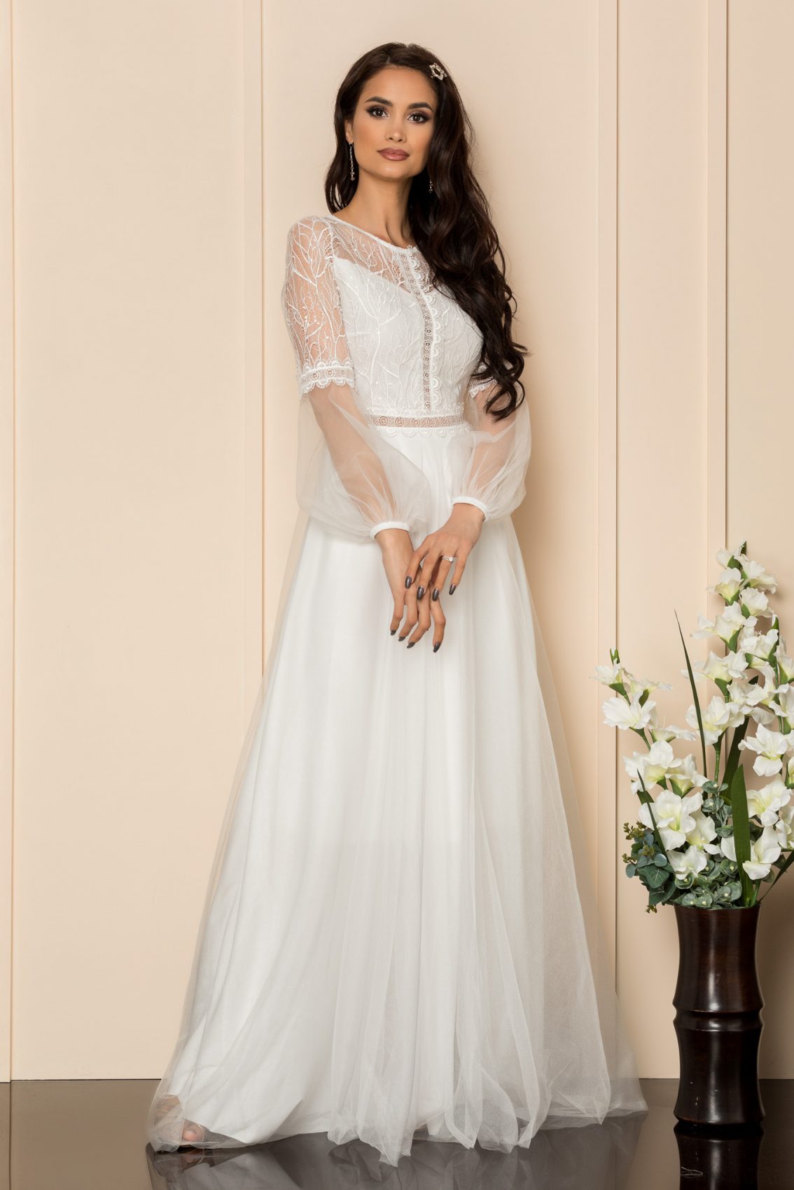 Λευκό Μάξι Αμπιγιέ Φόρεμα Glamour A328 1