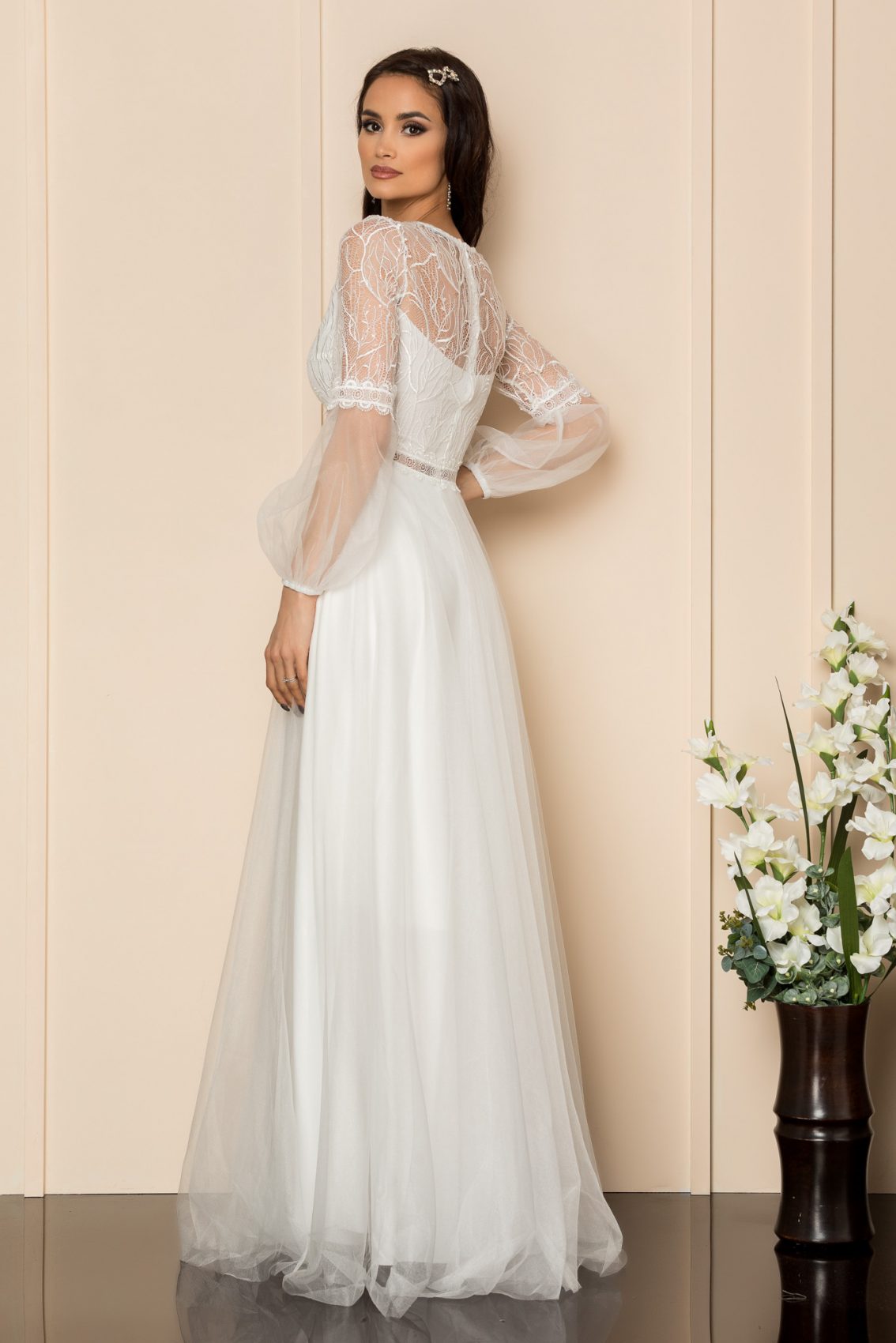 Λευκό Μάξι Αμπιγιέ Φόρεμα Glamour A328 2