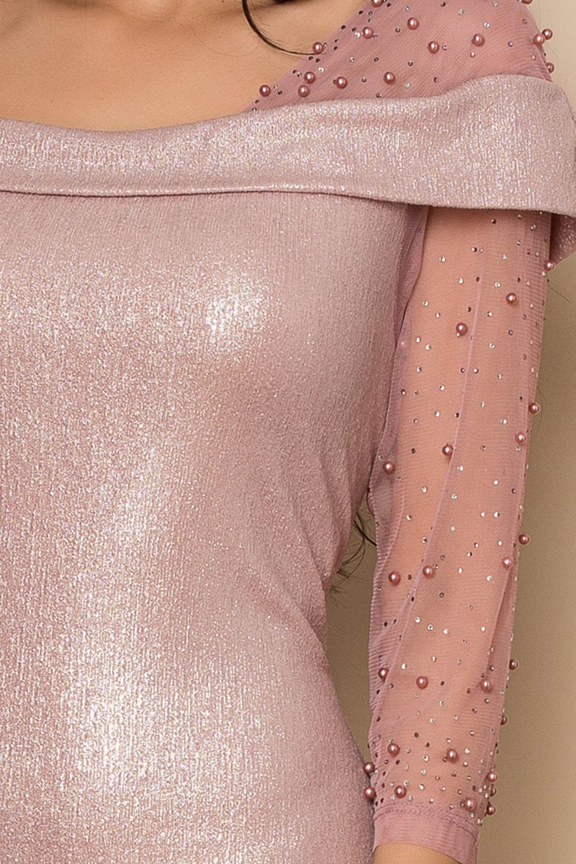 Ροζ Μίντι Βραδινό Φόρεμα Με Πέρλες Maddie A322 3