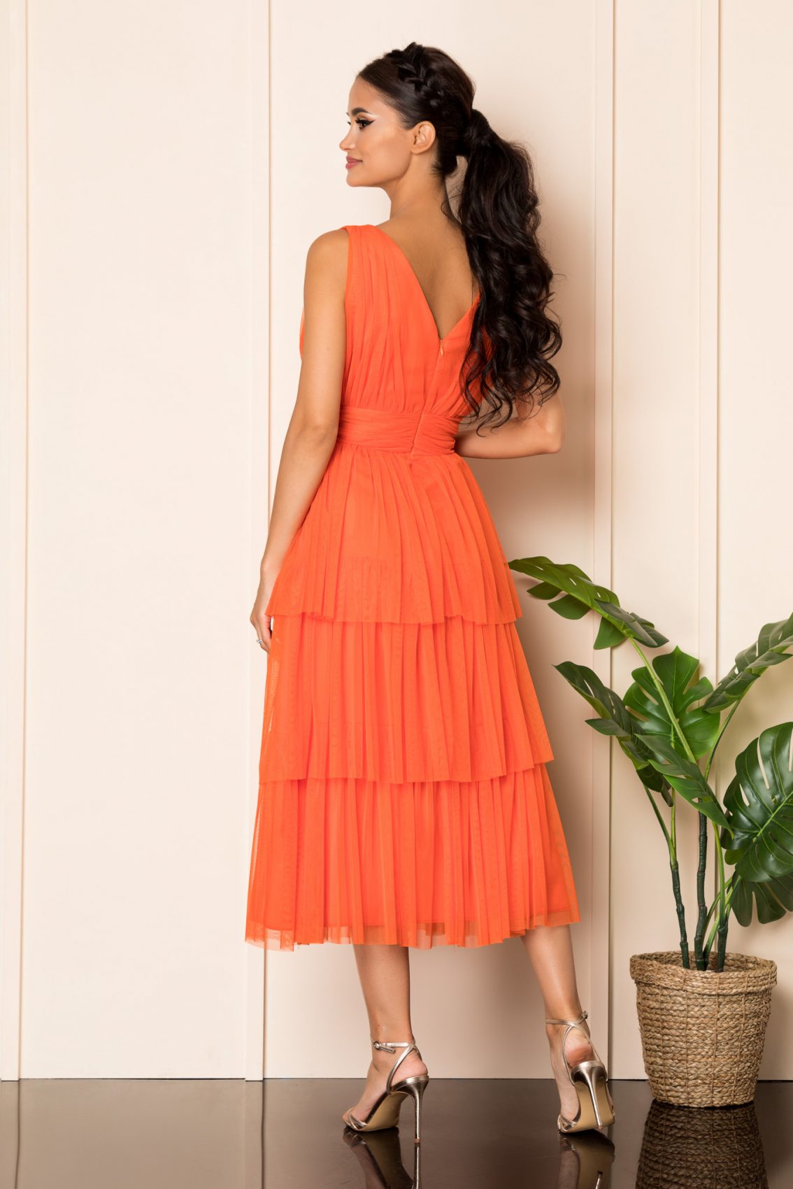 Πορτοκαλί Μίντι Αμπιγιέ Φόρεμα Dreamy A912 2