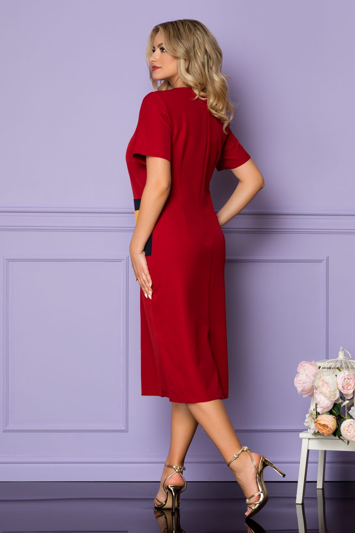 Κόκκινο Μίντι Φόρεμα Rinny A1066 2