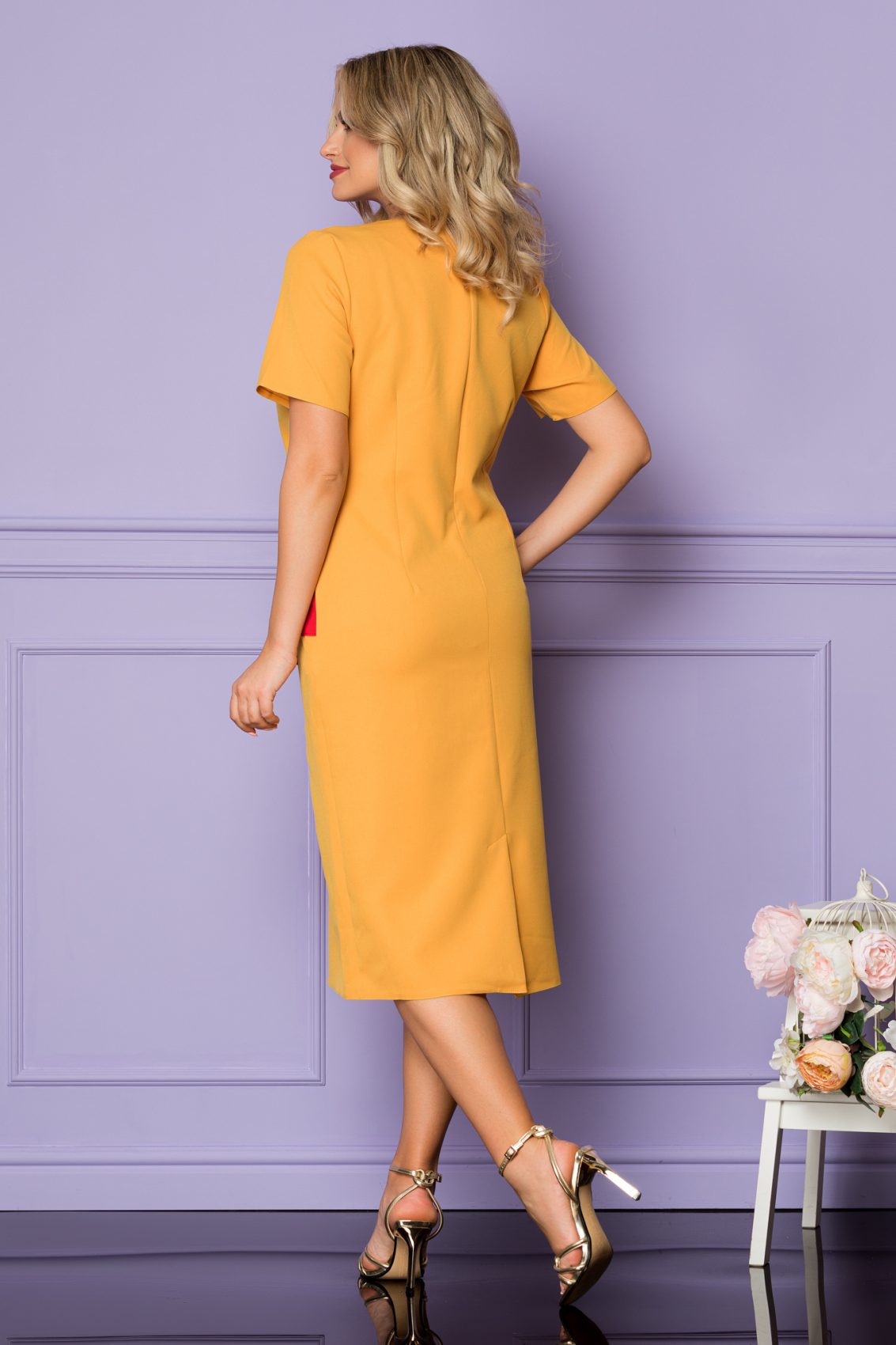 Κίτρινο Μίντι Φόρεμα Rinny A1065 2