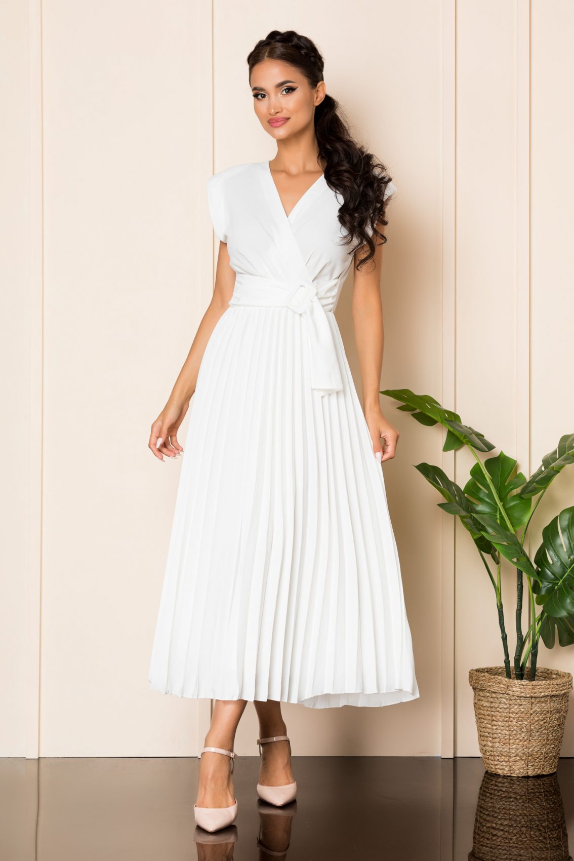 Λευκό Μίντι Κρουαζέ Φόρεμα Carmen A864 1