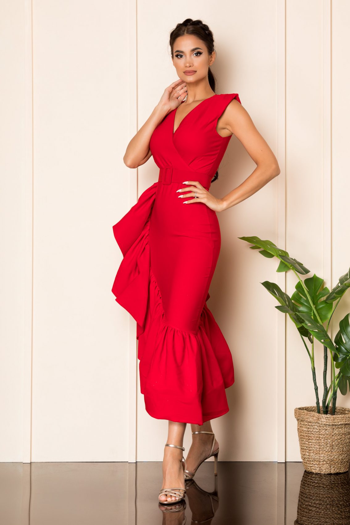 Κόκκινο Αμπιγιέ Φόρεμα Με Βολάν Kimberly A846 1
