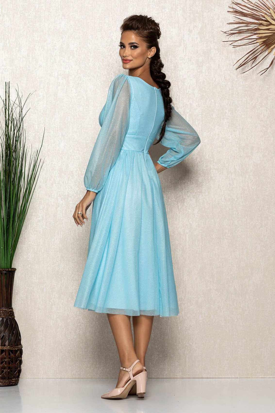 Γαλάζιο Μίντι Βραδινό Κλος Φόρεμα Wilma B620 2