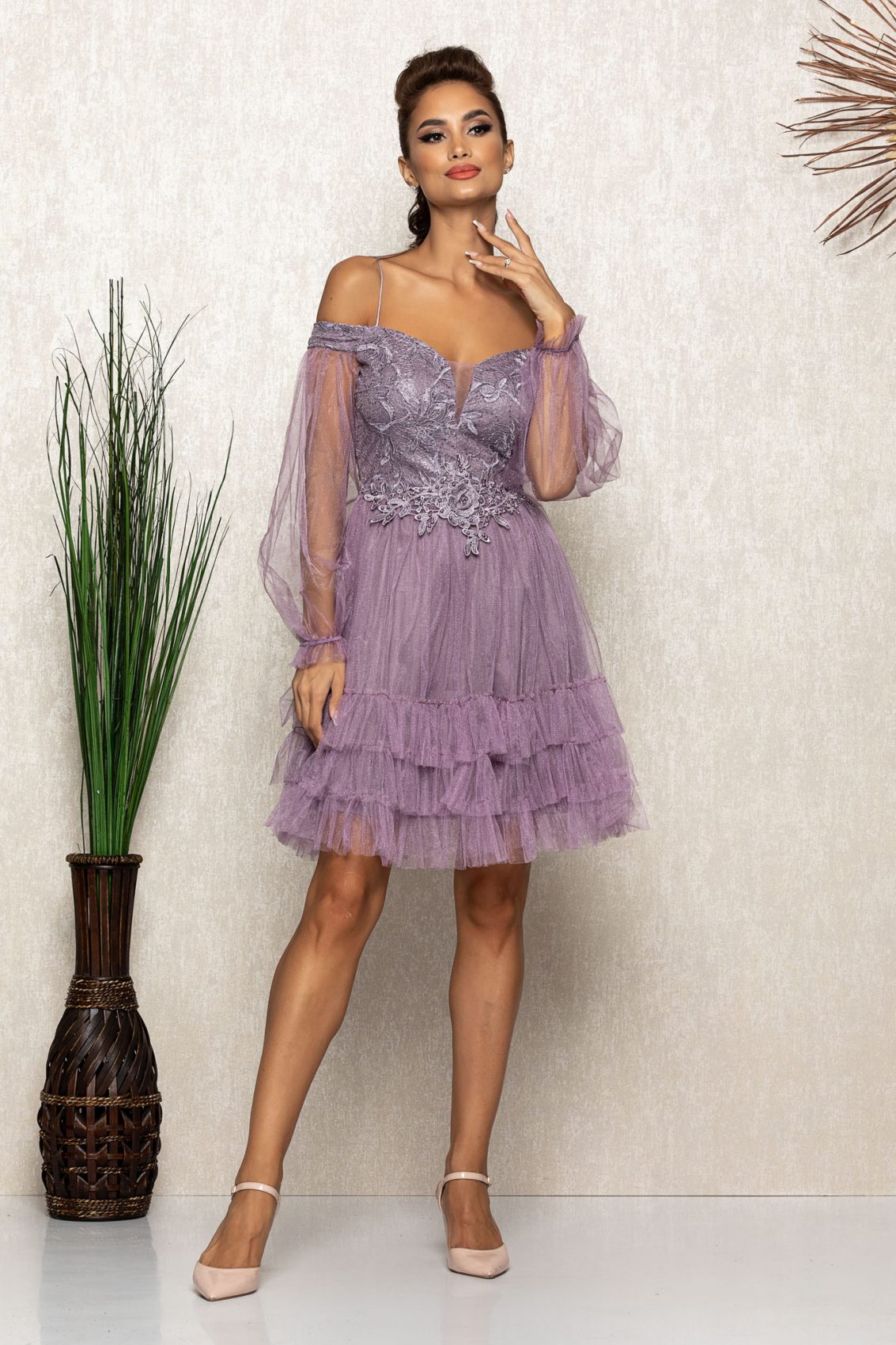 Λιλά Φόρεμα Με Δαντέλα Emanuelle A512 1