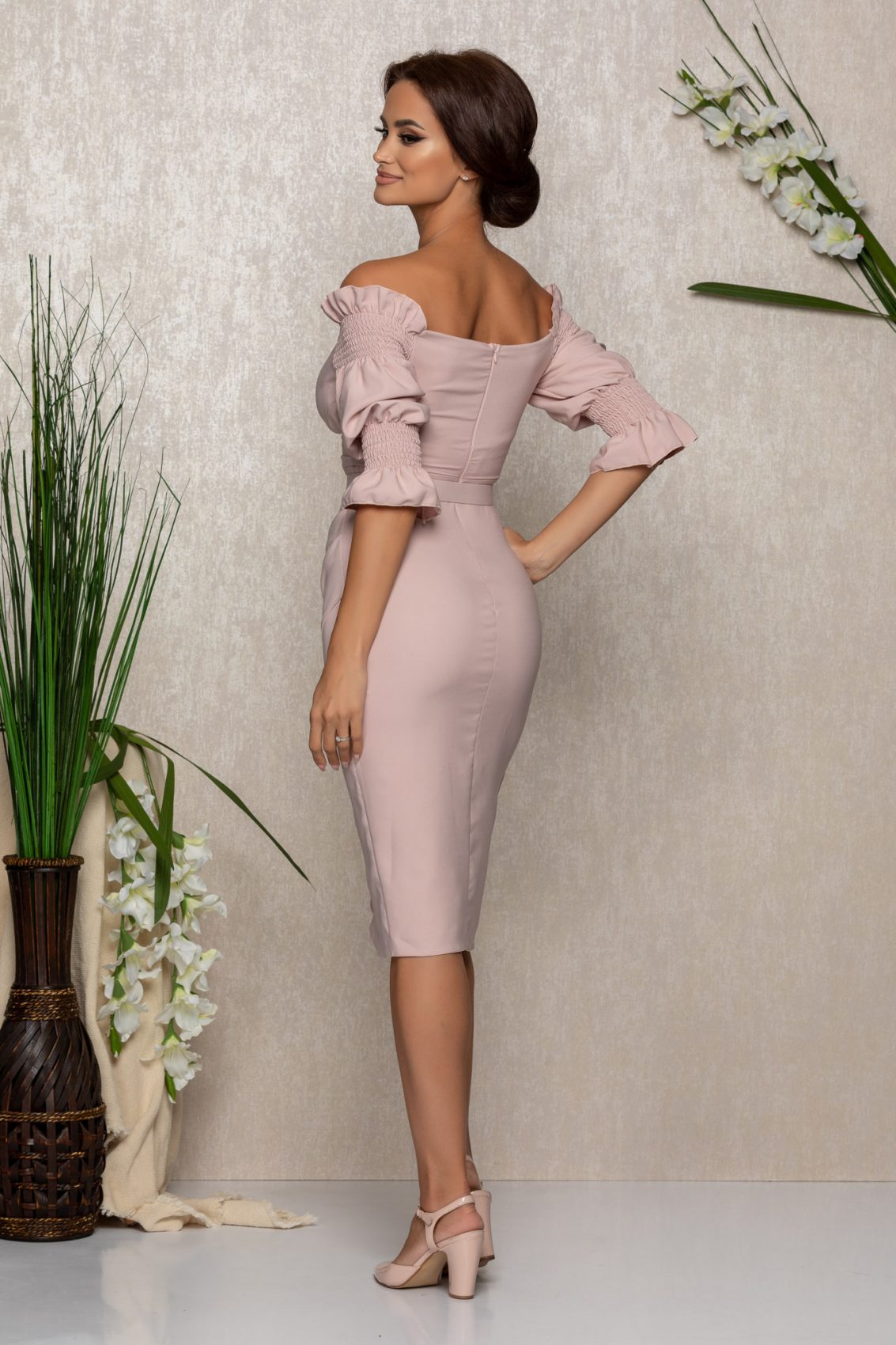 Ροζ Μίντι Κρουαζέ Φόρεμα Minola B706 2