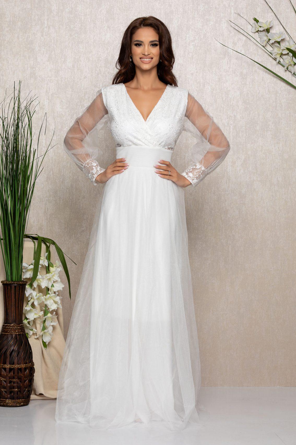 Λευκό Μάξι Νυφικό Φόρεμα Με Δαντέλα Dinasty B825 1