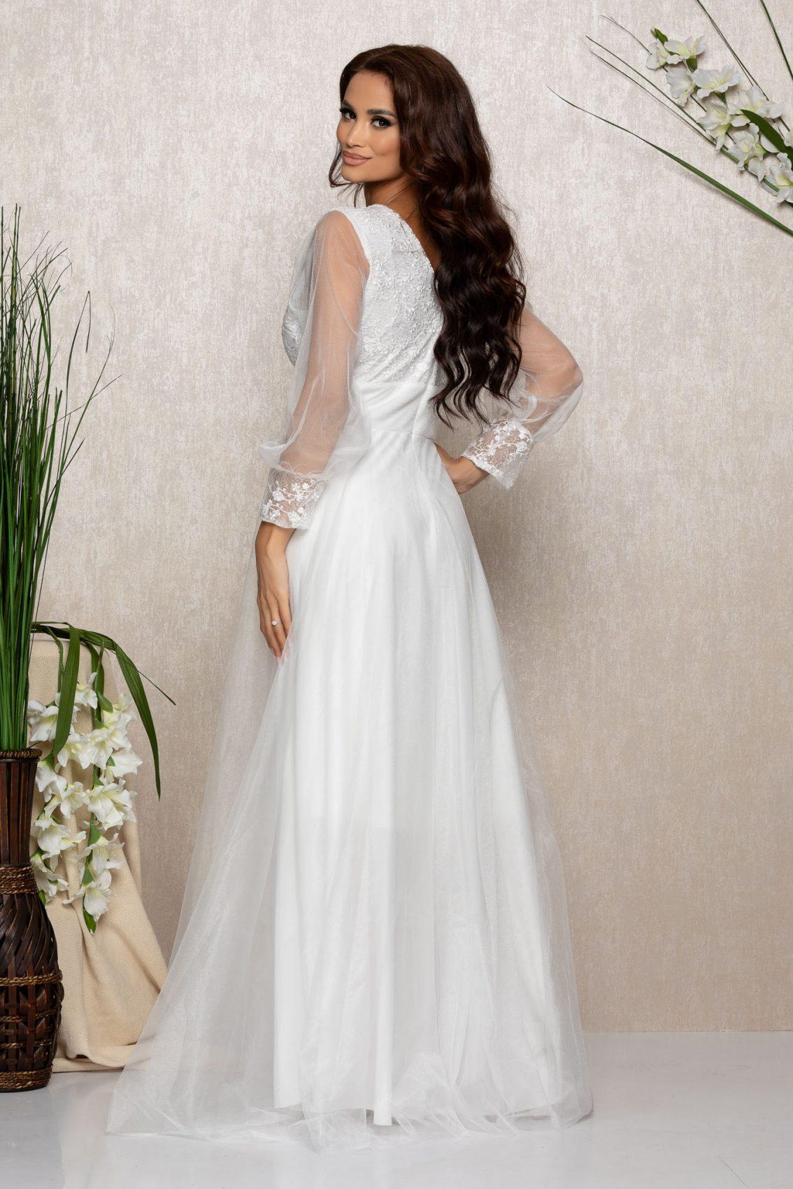 Λευκό Μάξι Νυφικό Φόρεμα Με Δαντέλα Dinasty B825 2