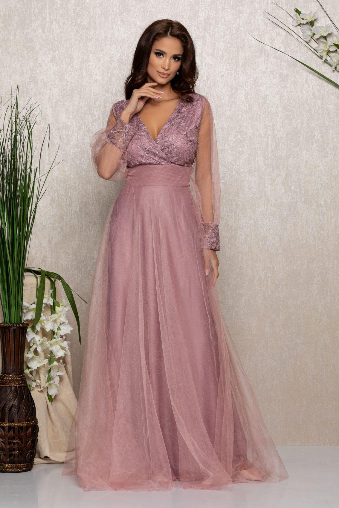 Ροζ Μάξι Φόρεμα Με Δαντέλα Dinasty B826 1