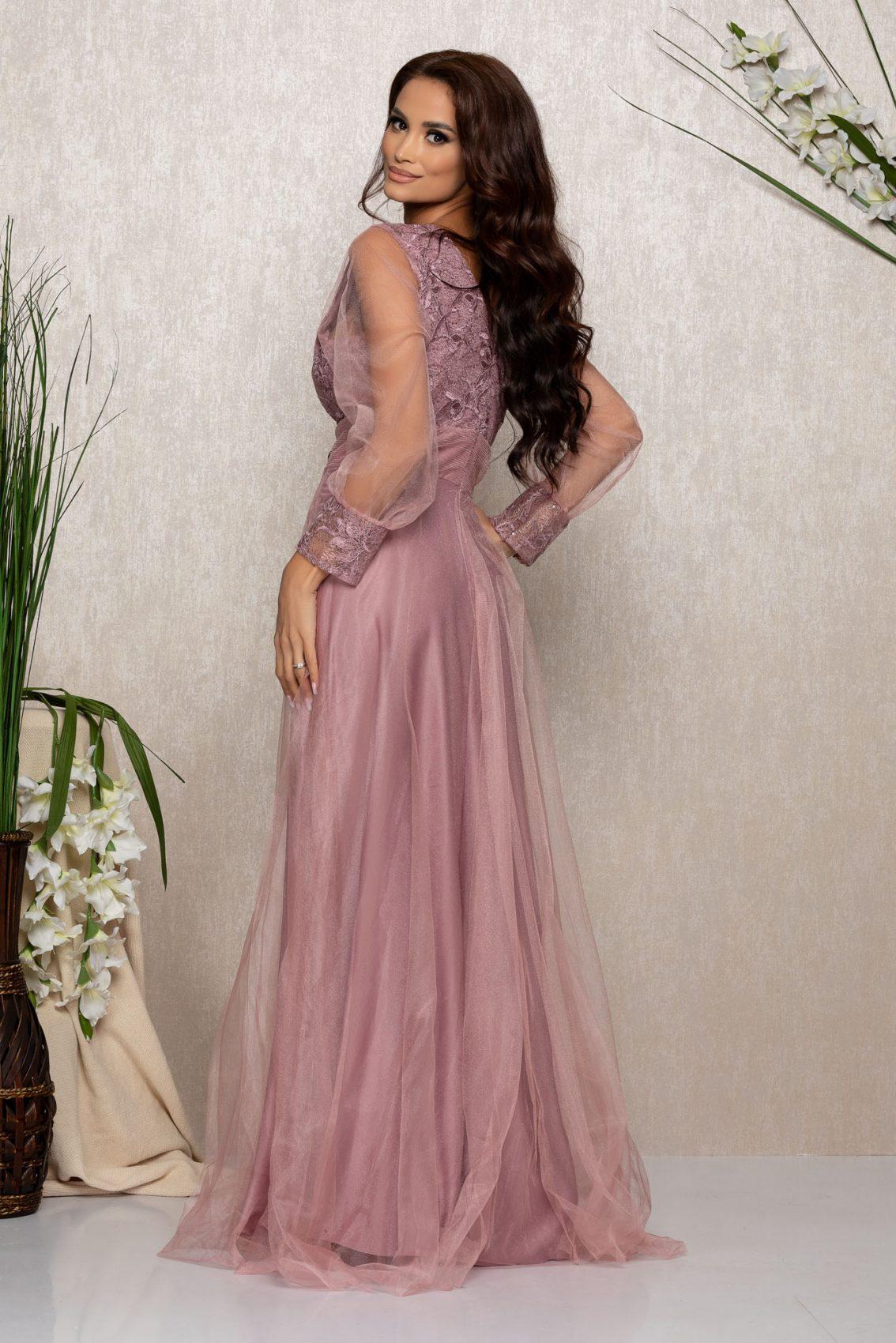 Ροζ Μάξι Φόρεμα Με Δαντέλα Dinasty B826 2