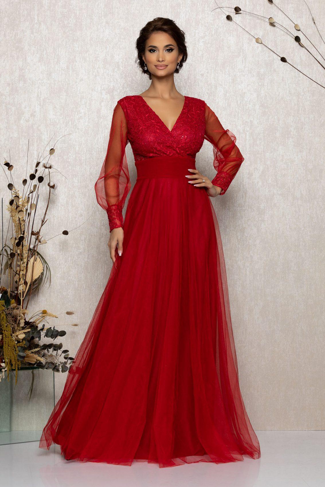 Κόκκινο Μάξι Φόρεμα Με Δαντέλα Dinasty B964 1