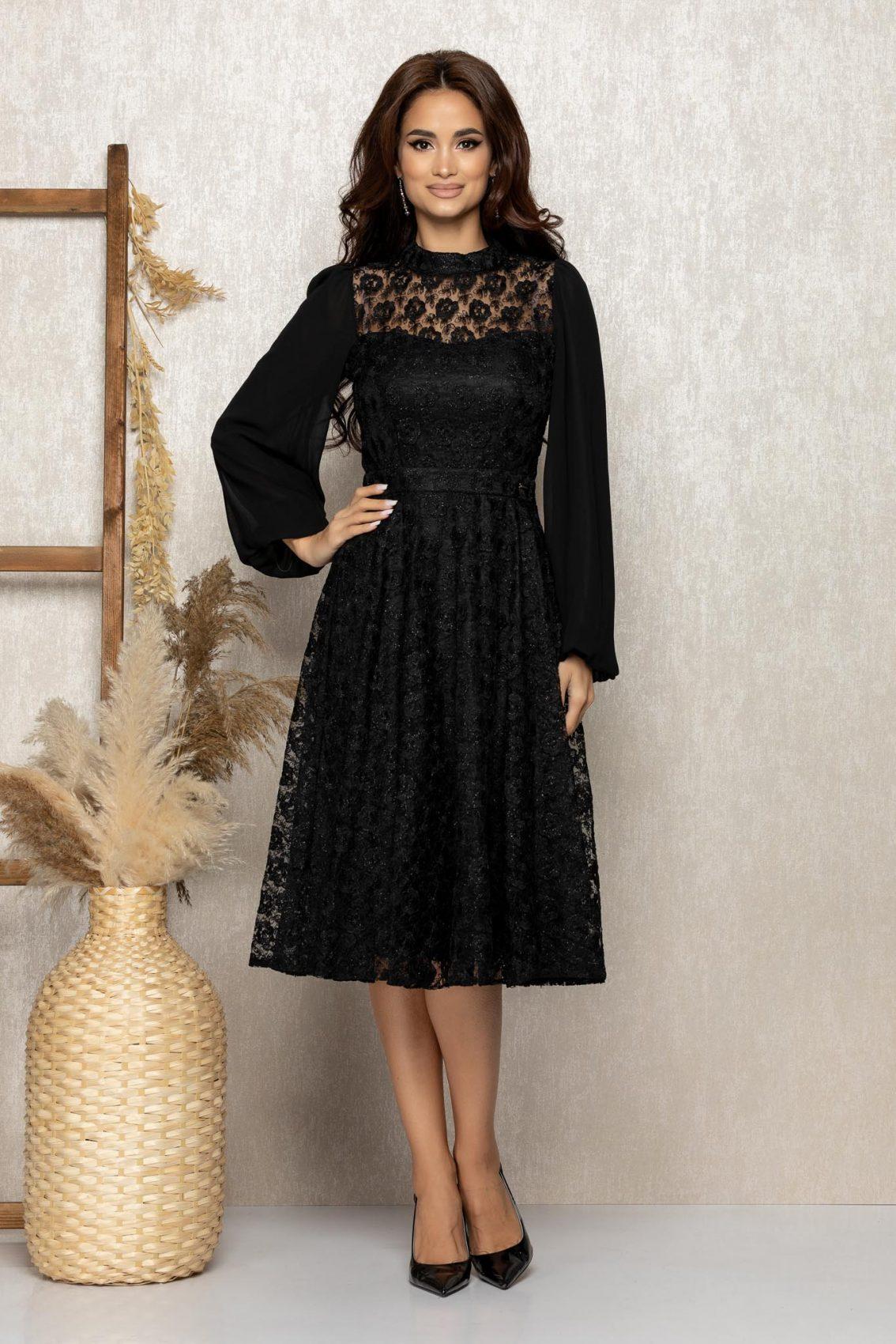 Μαύρο Μίντι Βραδινό Φόρεμα Από Δαντέλα Britney T271 1