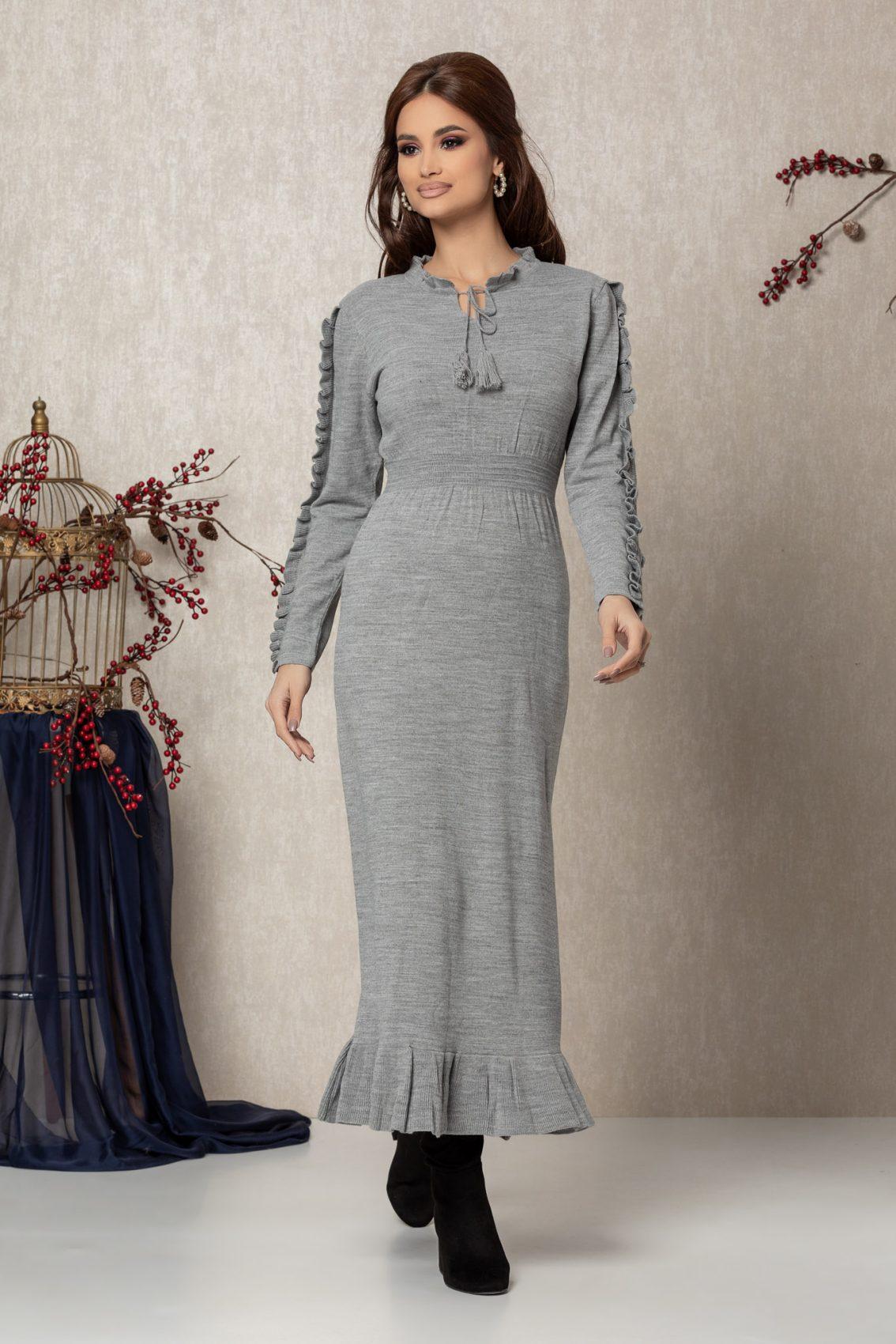 Γκρι Πλεκτό Καθημερινό Φόρεμα Ravenna T769 1