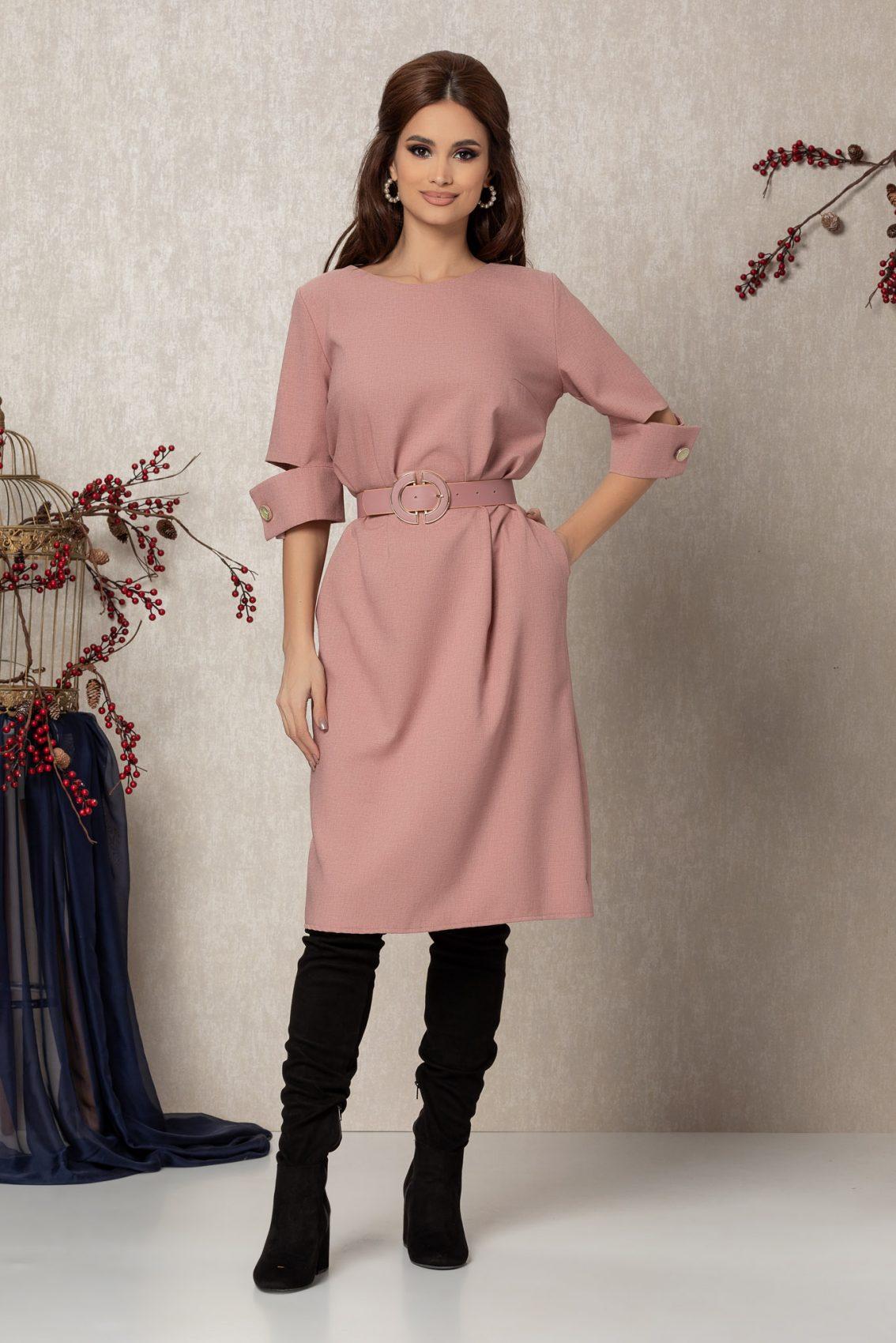 Ροζ Μίντι Φόρεμα Με Ζώνη Brooklynn T793 1