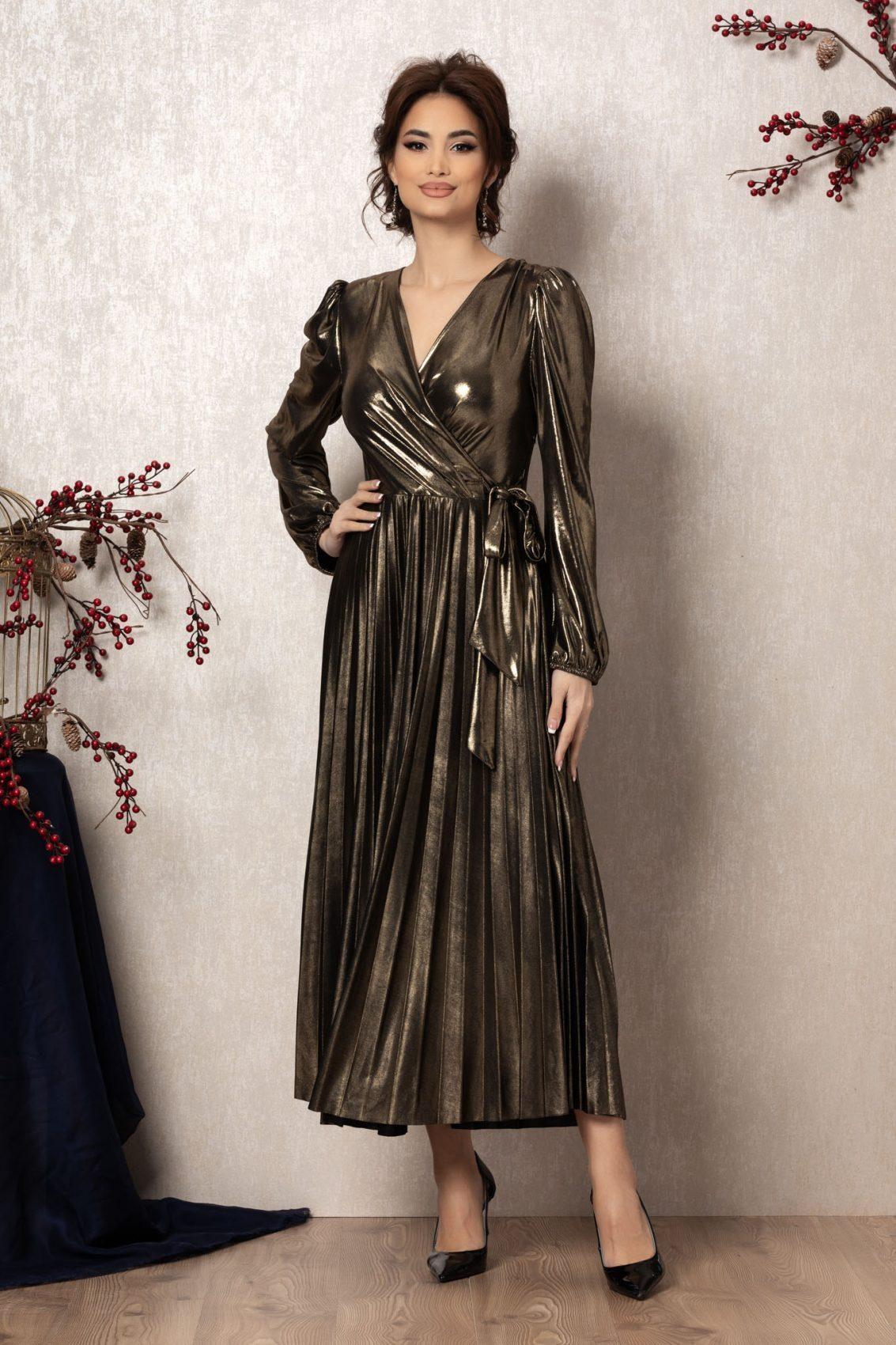 Χρυσό Μίντι Κρουαζέ Βραδινό Φόρεμα Ermina T937 1