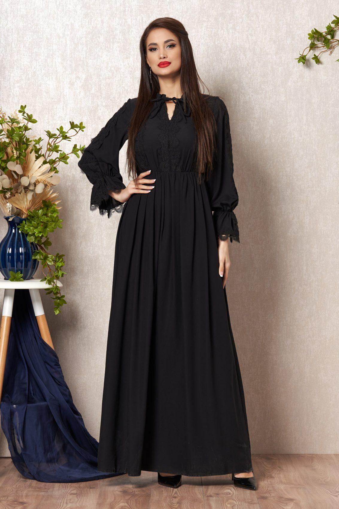 Μαύρο Μάξι Βραδινό Φόρεμα Με Δαντέλα Romance T925 1