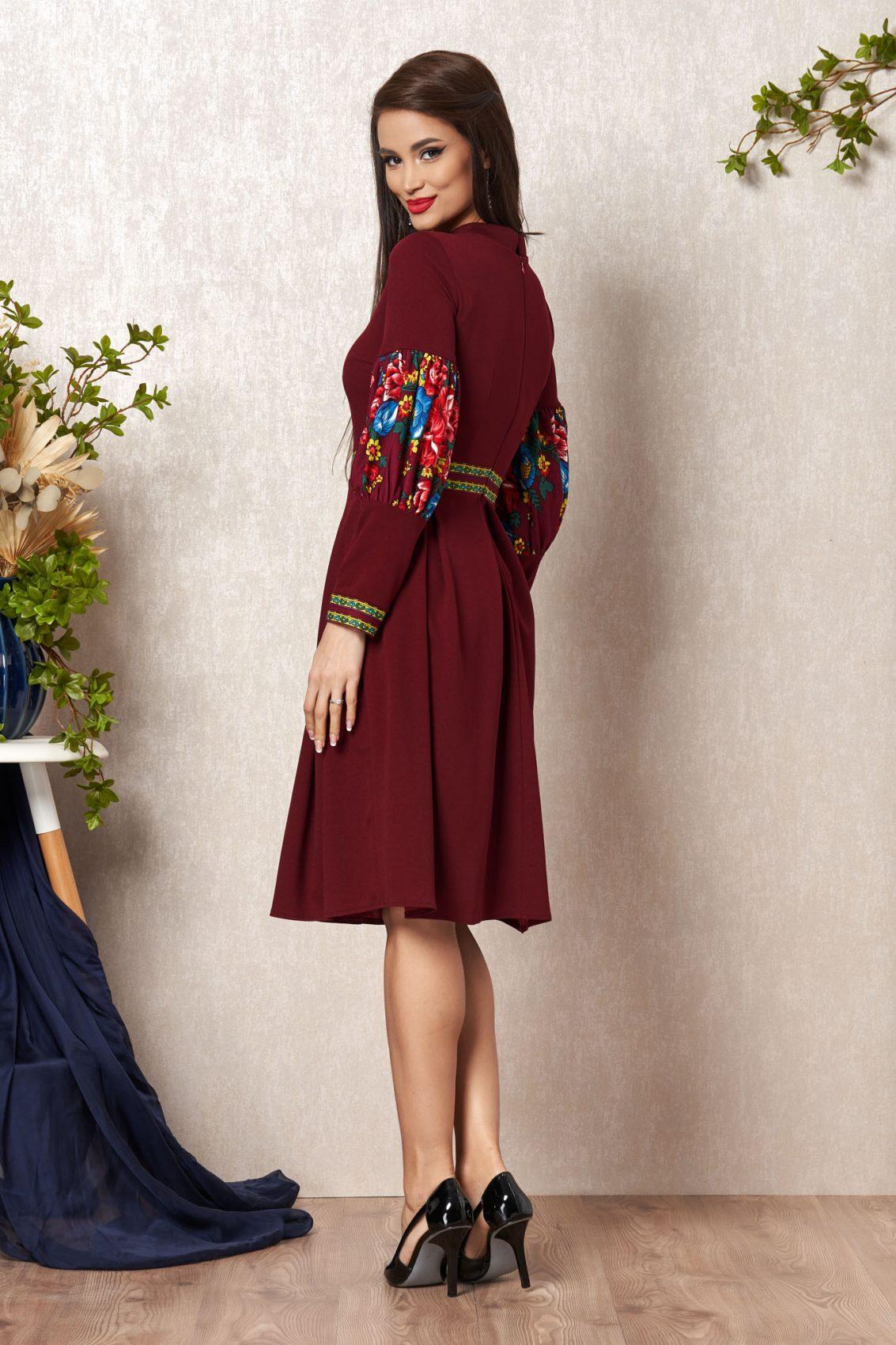 Μπορντό Μίντι Φόρεμα Με Φλοράλ Σχέδιο Nancy T882 2