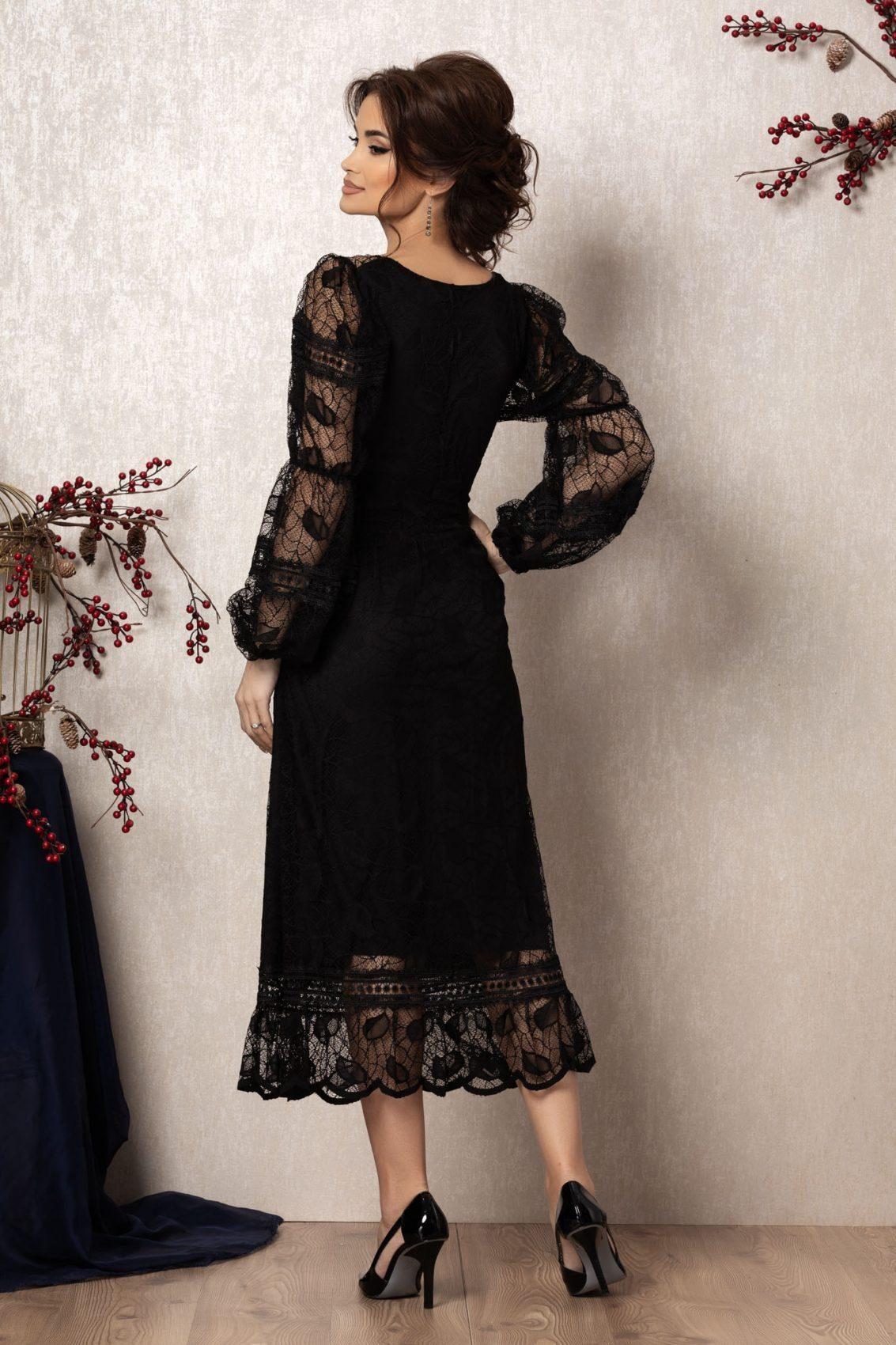 Μαύρο Μίντι Αμπιγιέ Φόρεμα Από Δαντέλα Shanya T934 2