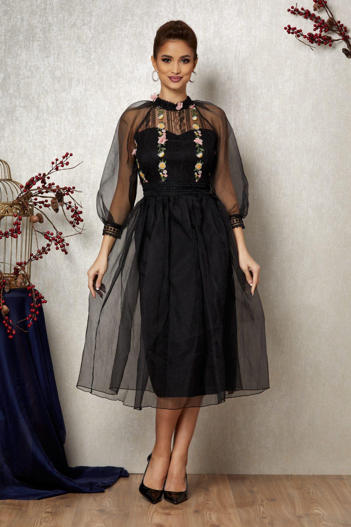 Μαύρο Μίντι Βραδινό Φόρεμα Με Δαντέλα Marsilia T1079 1