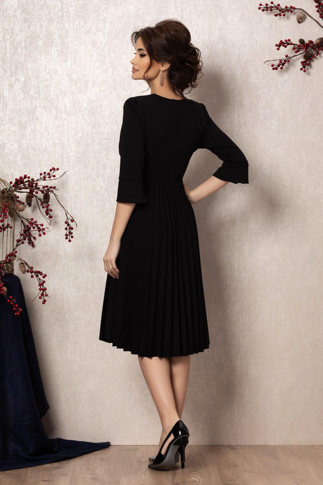Μαύρο Μίντι Κρουαζέ Πλισέ Φόρεμα Maisy T955 2