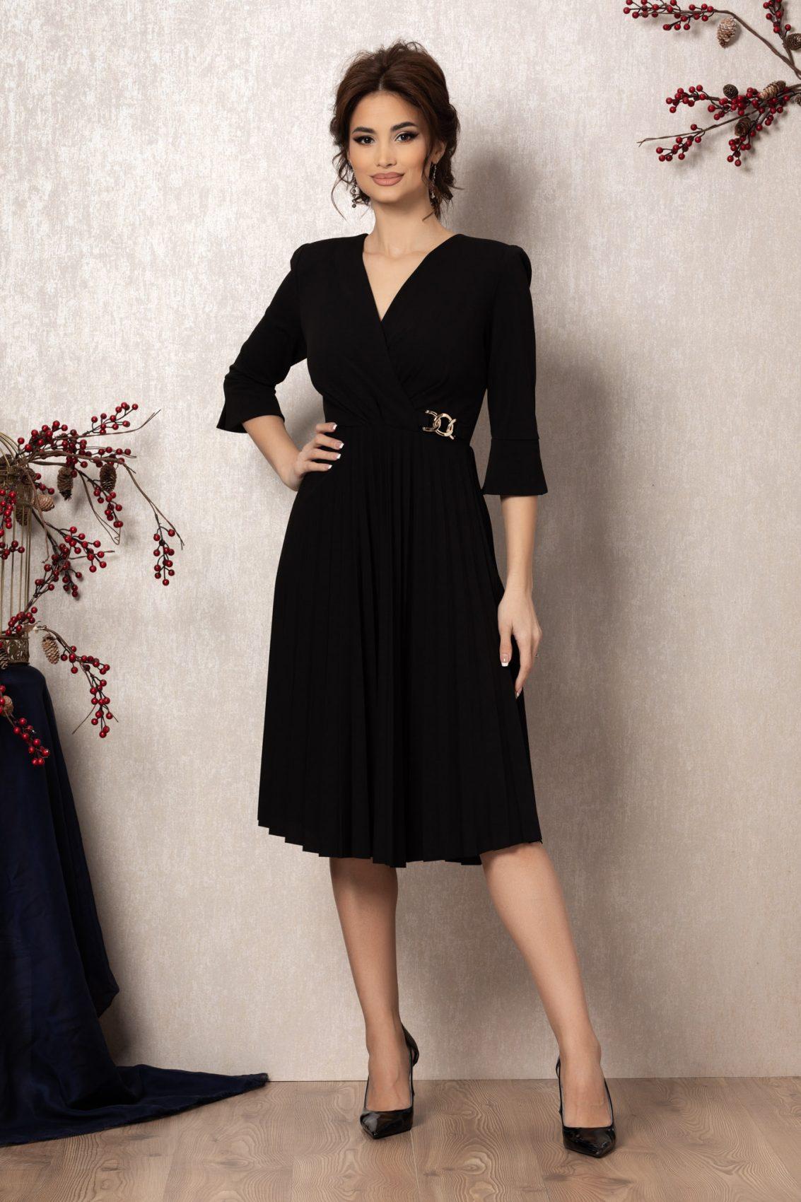 Μαύρο Μίντι Κρουαζέ Πλισέ Φόρεμα Maisy T955 1