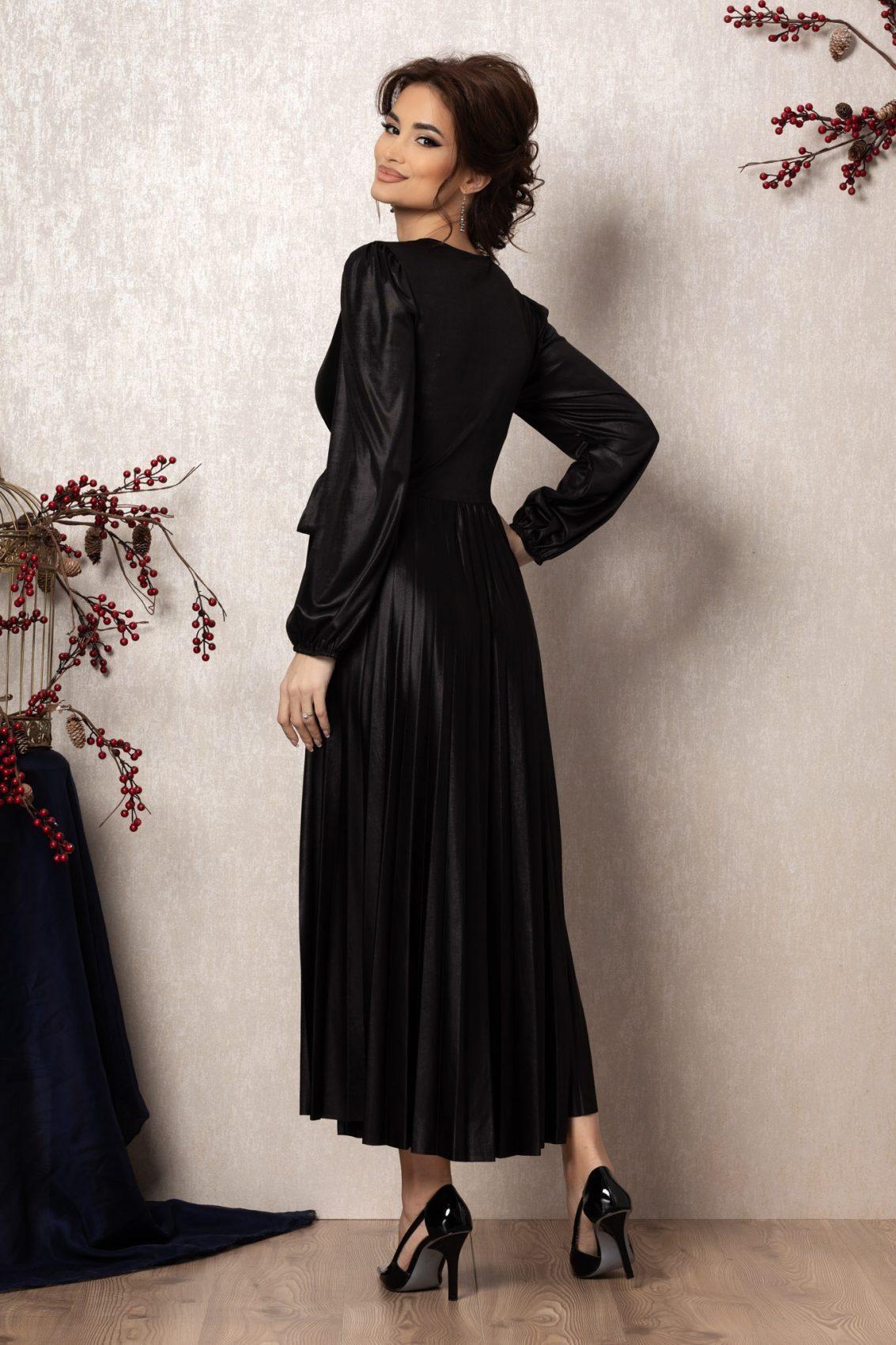 Μαύρο Μίντι Κρουαζέ Βραδινό Φόρεμα Ermina T938 2