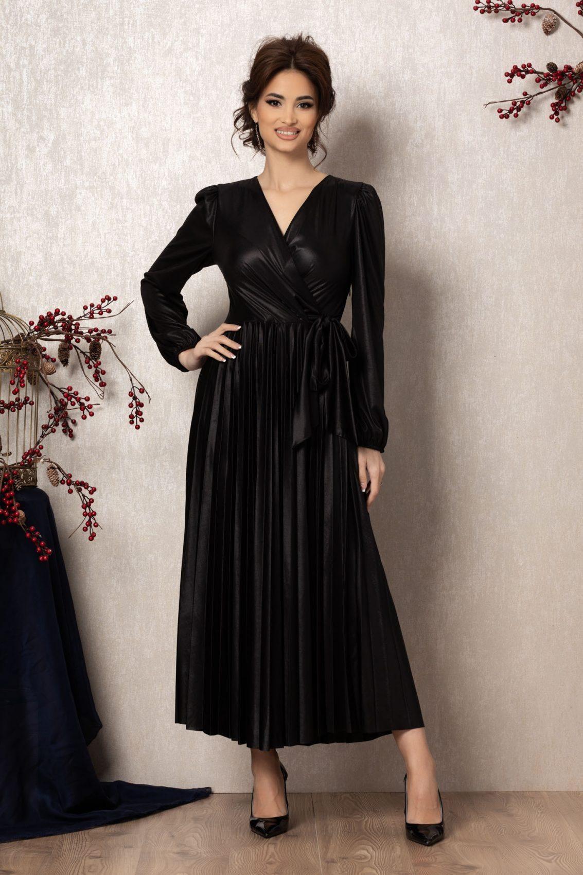Μαύρο Μίντι Κρουαζέ Βραδινό Φόρεμα Ermina T938 1