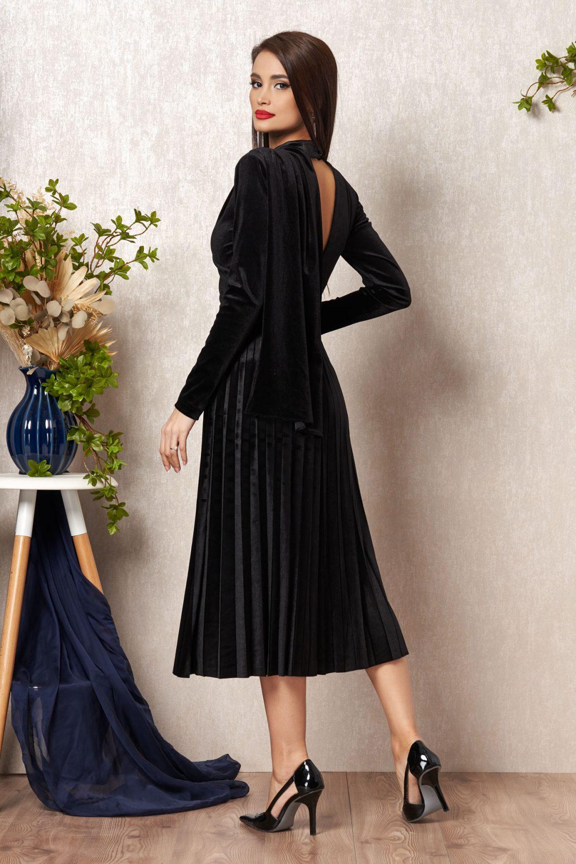 Μαύρο Μίντι Βραδινό Φόρεμα Από Βελούδο Danna T901 2