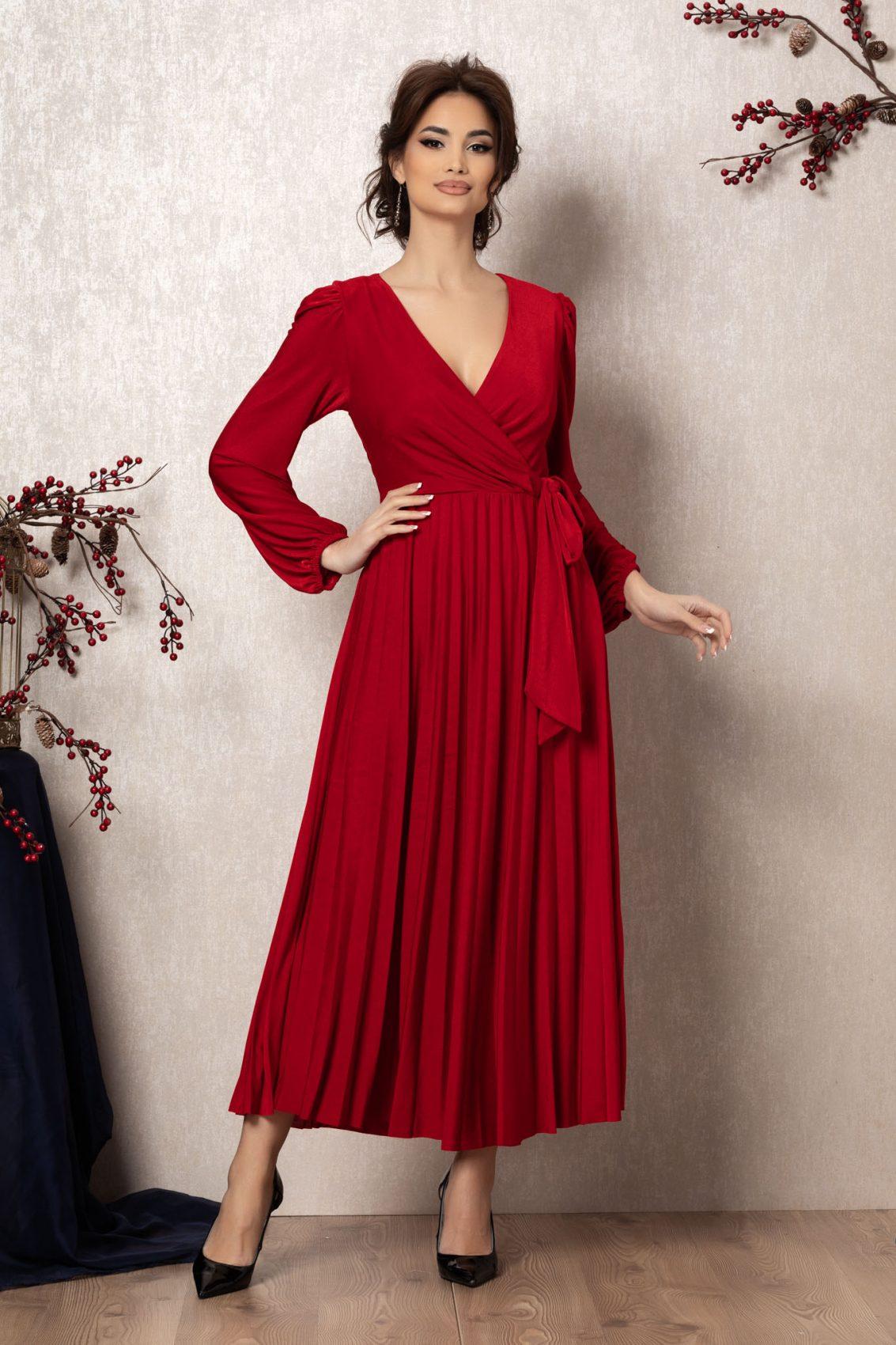 Κόκκινο Μίντι Κρουαζέ Πλισέ Φόρεμα Irenka T951 1