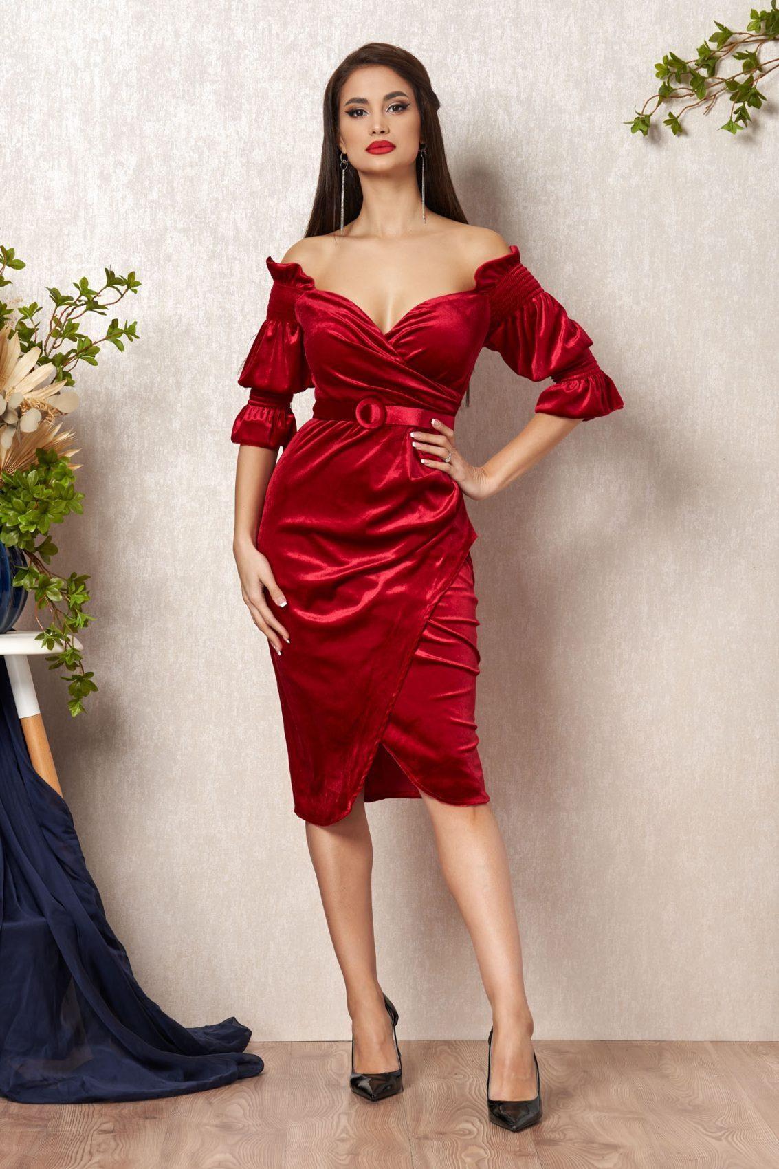 Κόκκινο Αμπιγιέ Φόρεμα Από Βελούδο Emmy T561 1