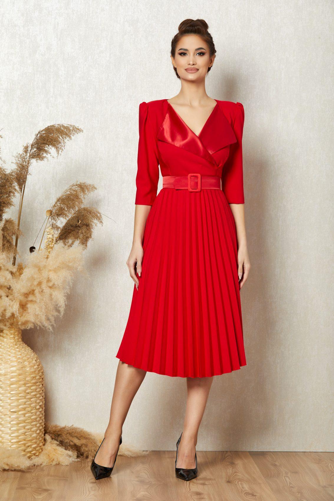 Κόκκινο Μίντι Βραδινό Φόρεμα Tysha T1321 1