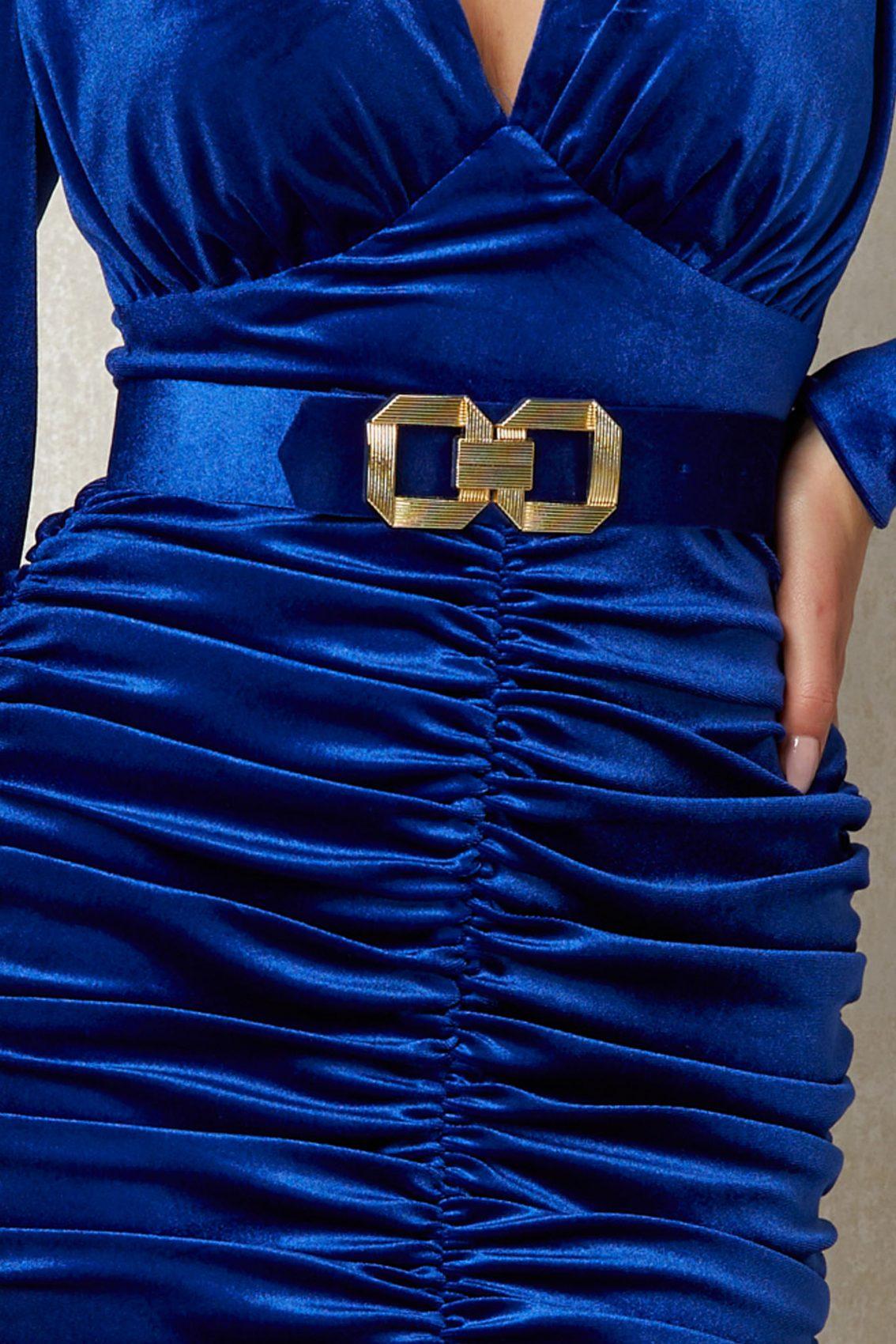 Μπλε Ρουά Μίνι Αμπιγιέ Φόρεμα Από Βελούδο Xonia T1174 3