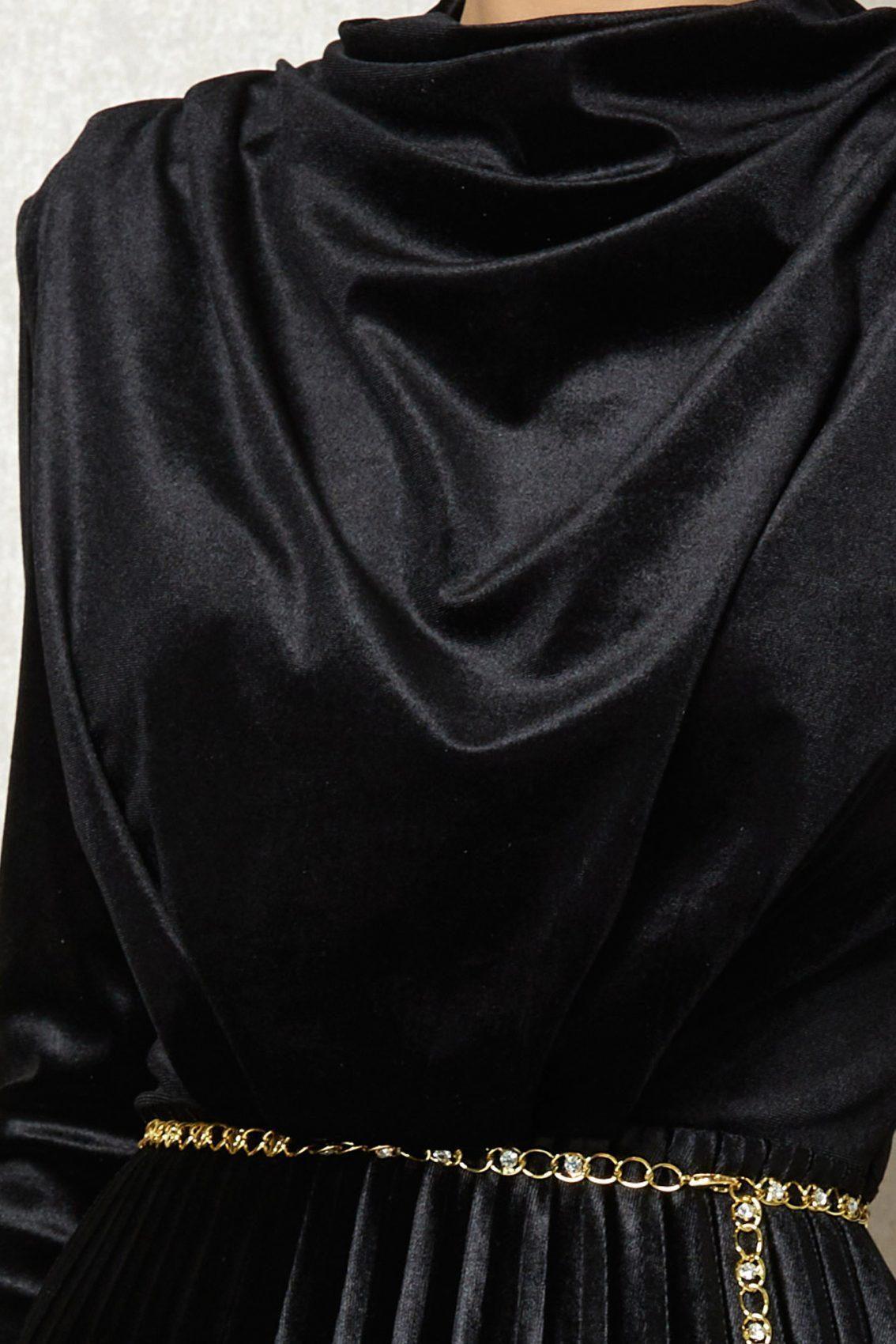Μαύρο Μίντι Βραδινό Φόρεμα Από Βελούδο Erika T1299 3