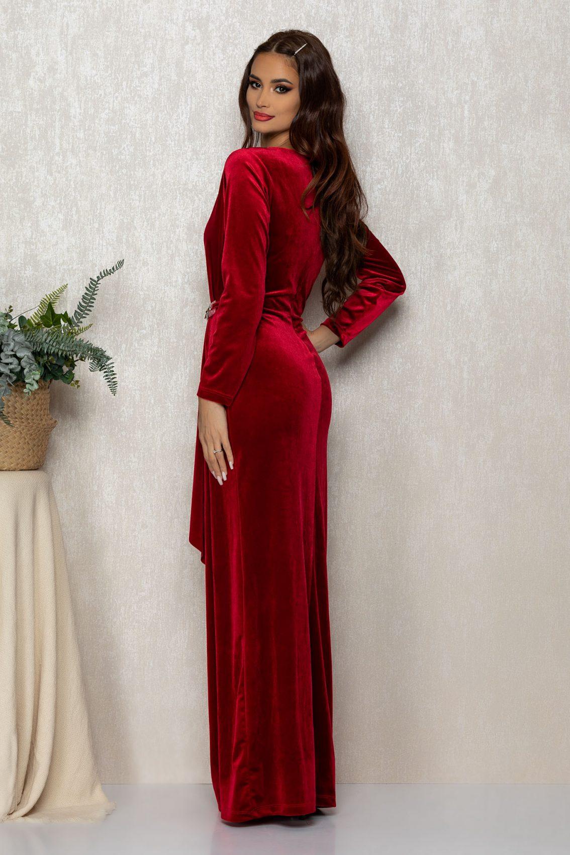 Κόκκινο Μάξι Αμπιγιέ Φόρεμα Από Βελούδο Kadence T1226 2