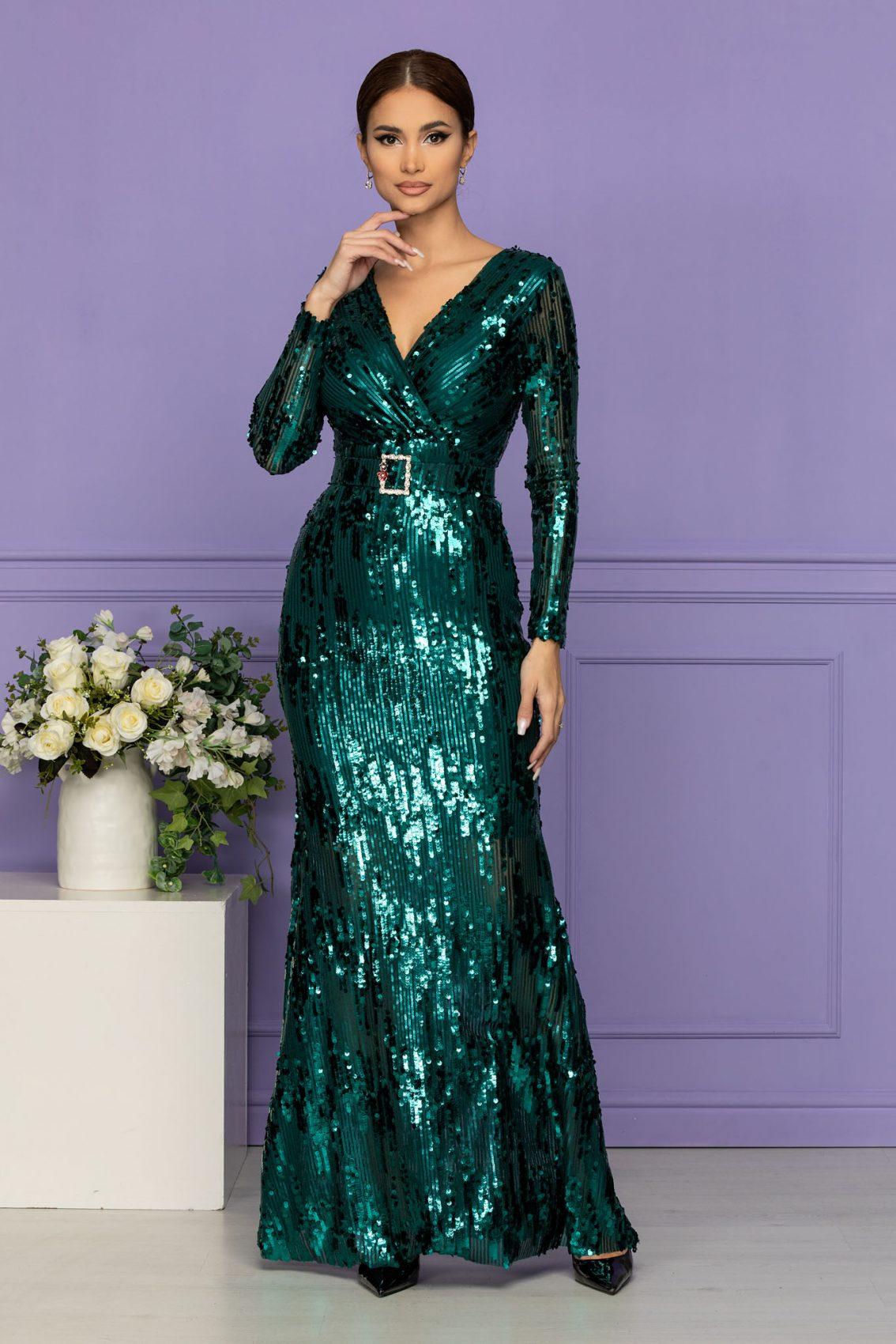 Πράσινο Μάξι Αμπιγιέ Φόρεμα Με Πούλιες Guadalupe T1235 1