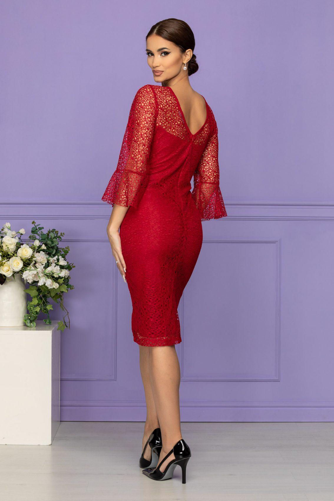 Κόκκινο Φόρεμα Από Δαντέλα Sirrya T1390 2