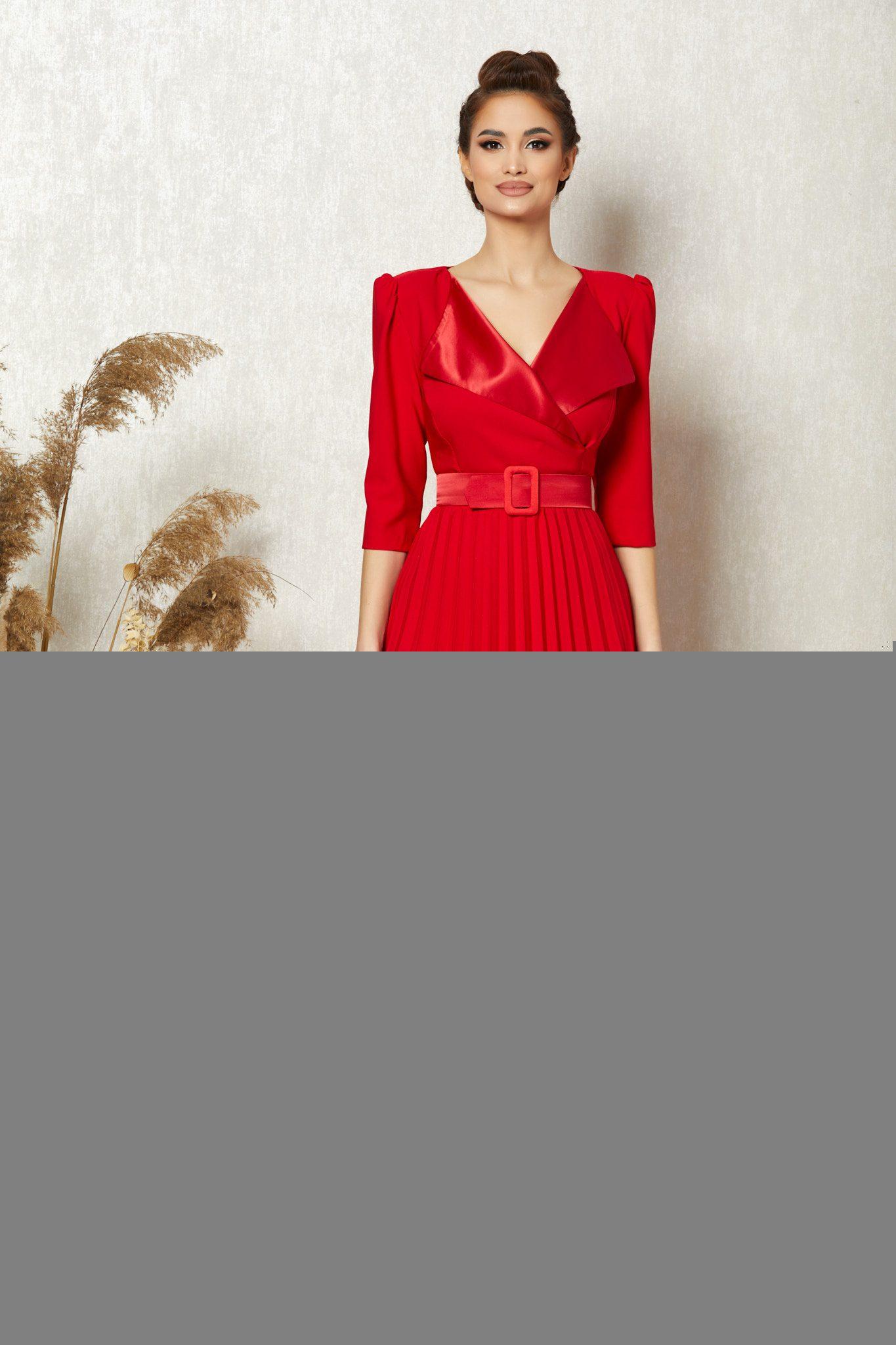 Κόκκινο Μίντι Βραδινό Φόρεμα Tysha T1321 4