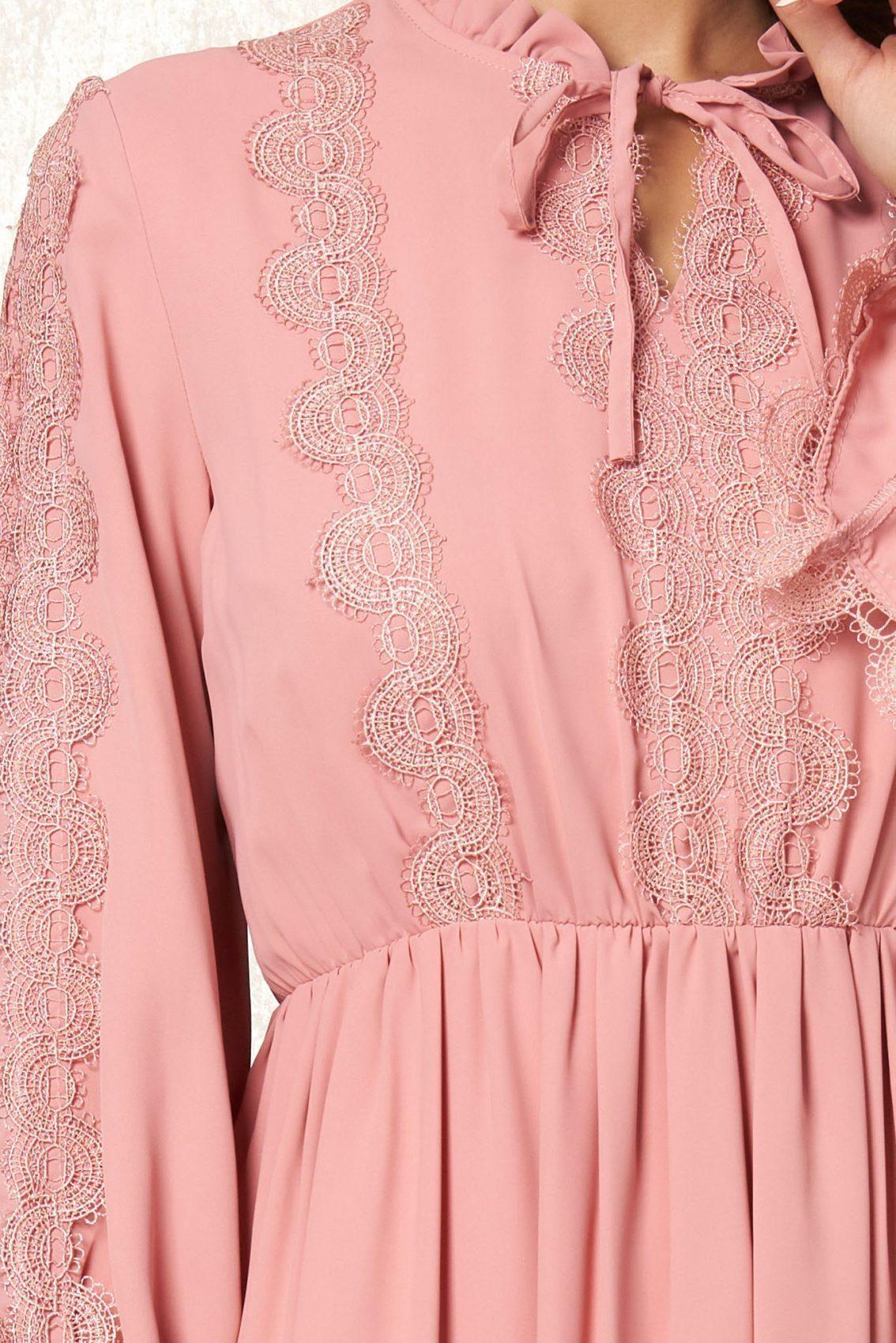 Ροζ Μάξι Φόρεμα Με Δαντέλα Romance T1735 3