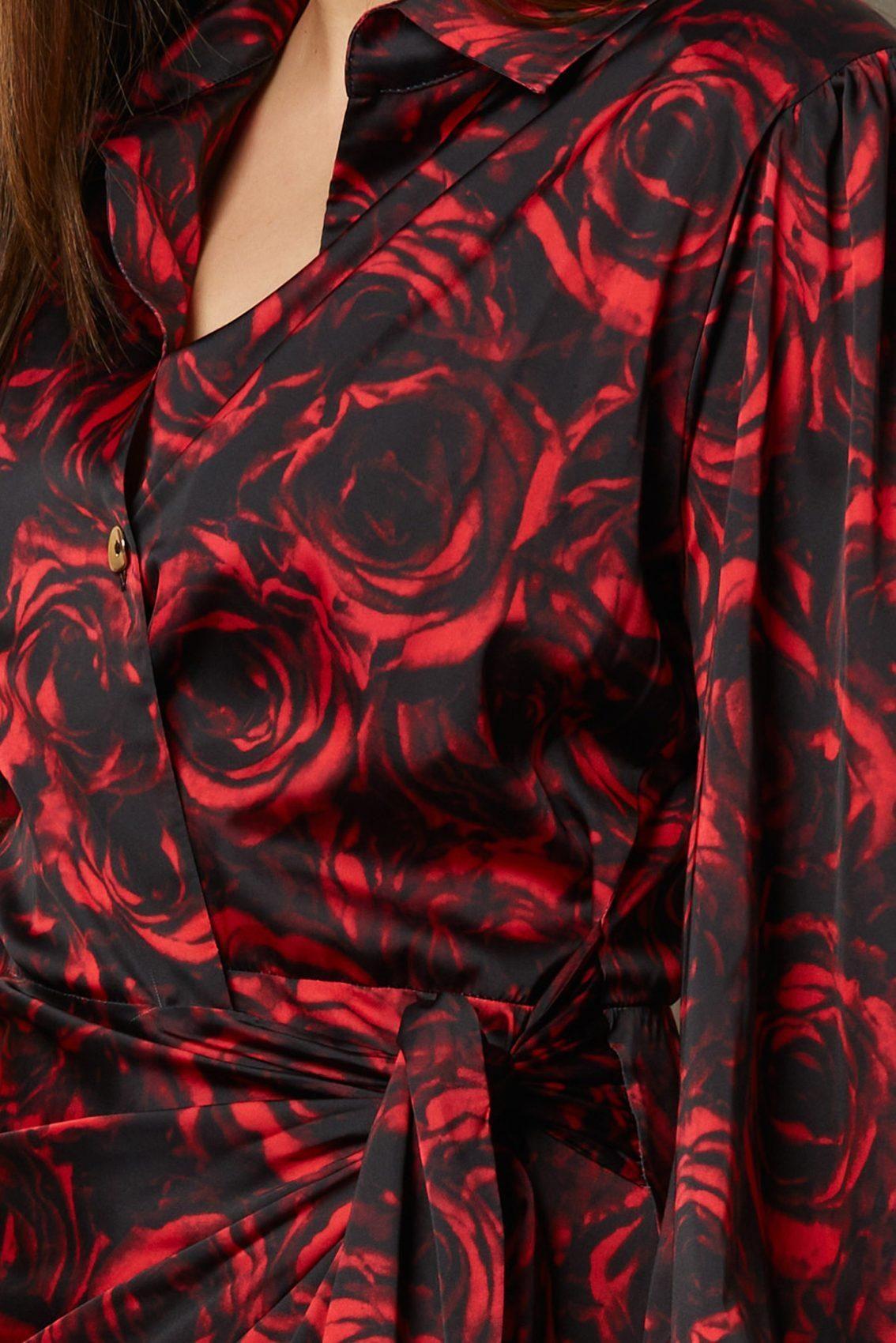Μαύρο Φλοράλ Σατέν Μακρυμάνικο Φόρεμα Vicky T1591 3