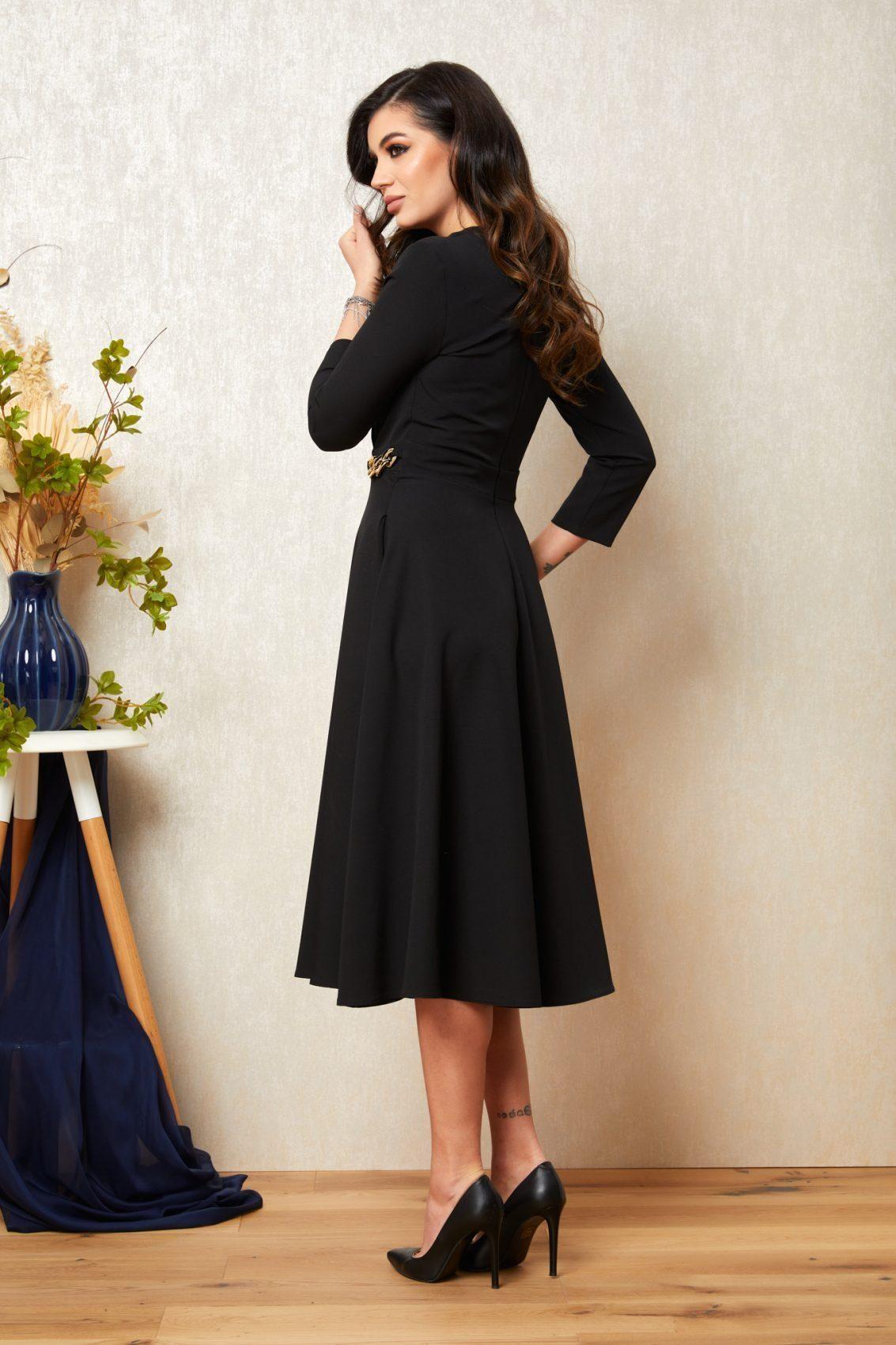 Μαύρο Μίντι Κρουαζέ Φόρεμα Kayana T1480 2