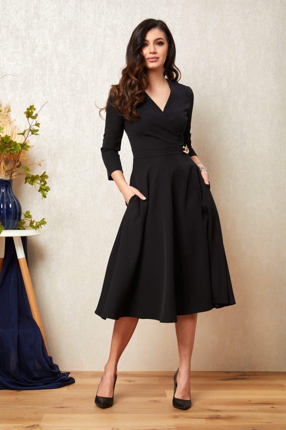 Μαύρο Μίντι Κρουαζέ Φόρεμα Kayana T1480 1