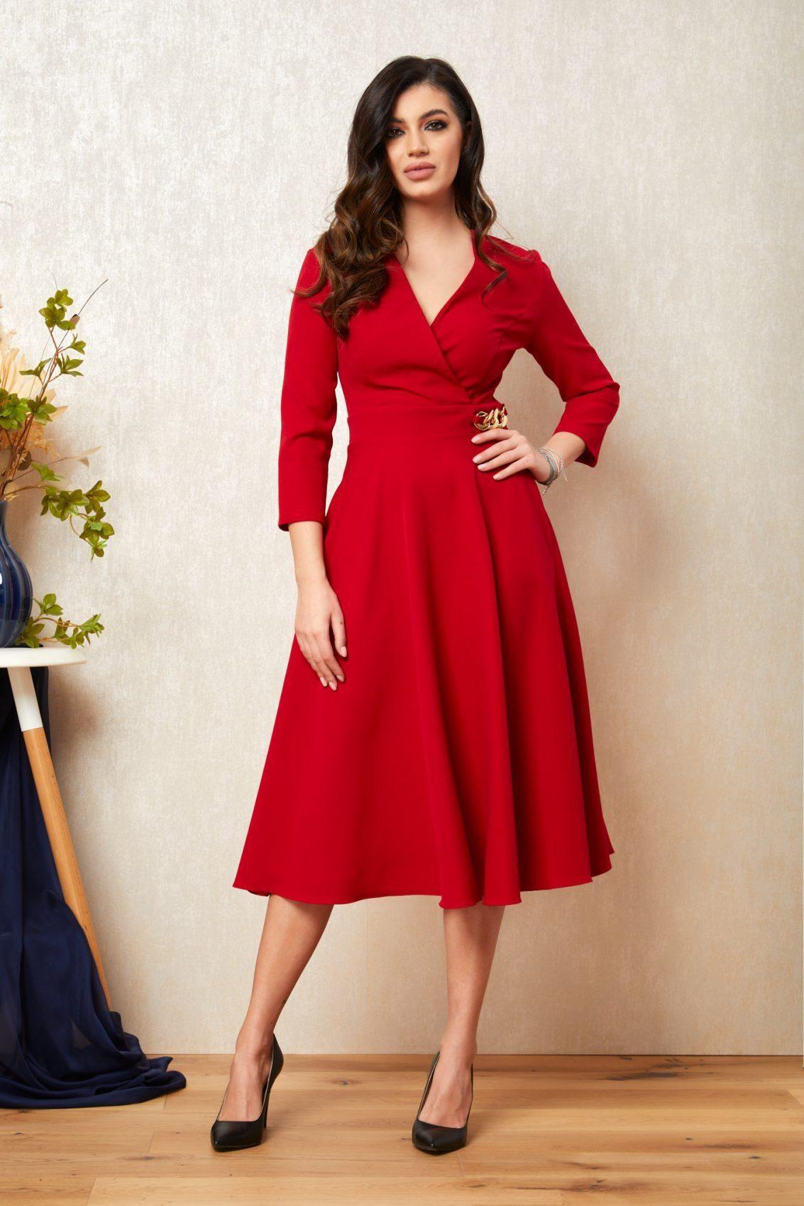 Κόκκινο Μίντι Κρουαζέ Φόρεμα Kayana T1479 1
