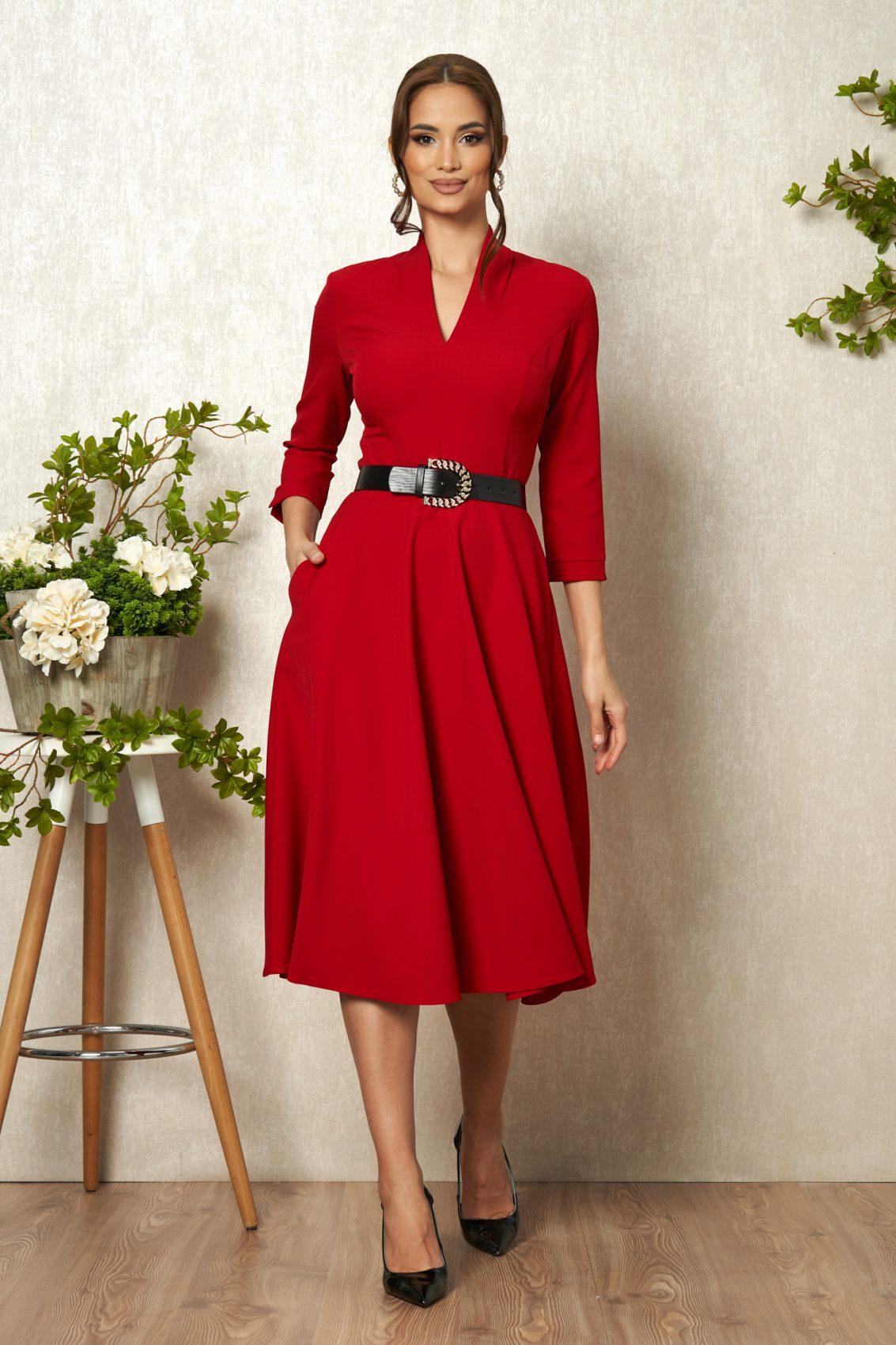 Κόκκινο Μίντι Κλος Φόρεμα Με Ζώνη Yndira T1817 1