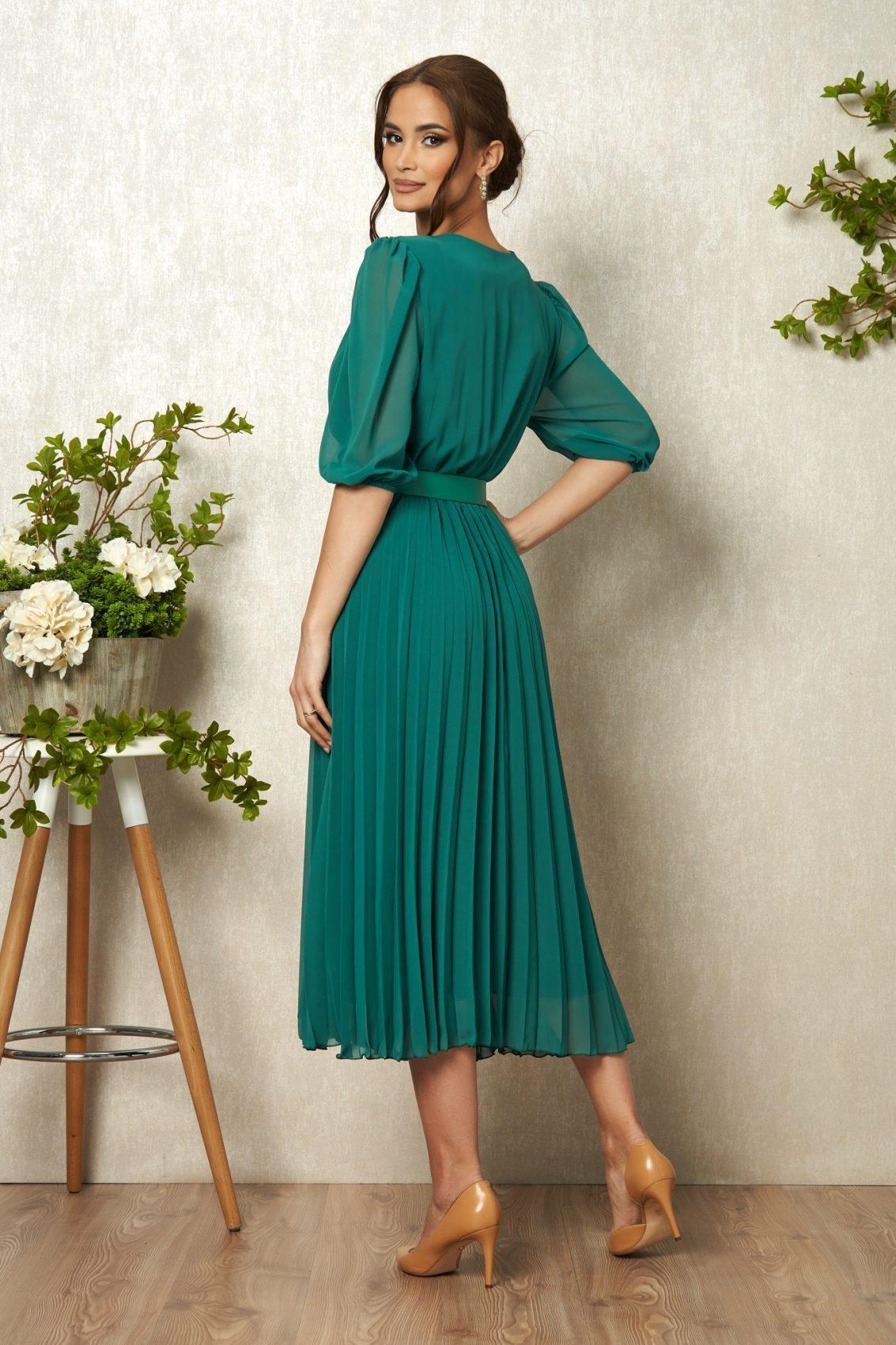 Πράσινο Μίντι Αμπιγιέ Κρουαζέ Φόρεμα Cryna T1743 2